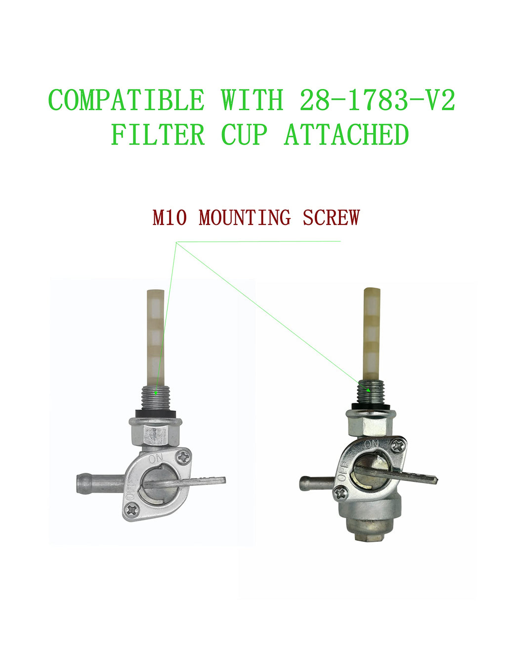 YAMAKATO Generator Fuel Shut Off Valve Petcock M10X1.25 for 1/4 inch Fuel Line, Tank On Off Gas Switch, with Filter