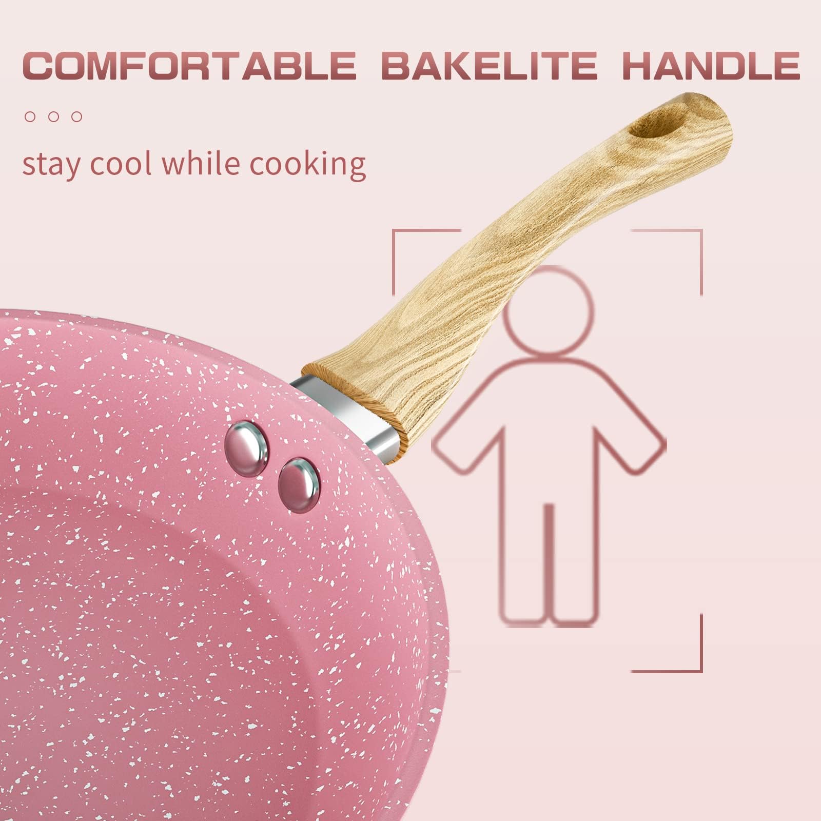 Innwewell Non Stick Frying Pan - Pink Non Stick Skillet Frying Pans, Safe&No Toxic Egg Omelette Frying Pan, 8 Inch Small Nonstick Cookware Cooking Pan, Induction Compatible, PFOA Free