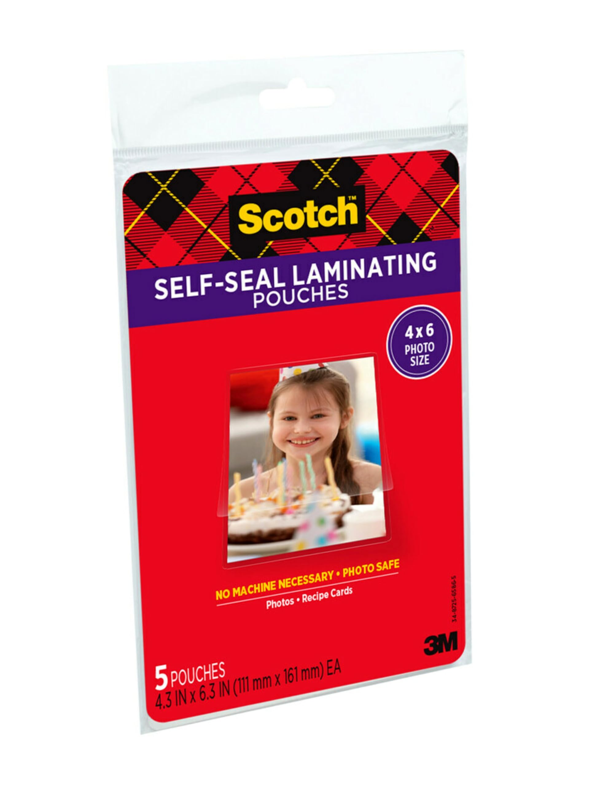 Scotch Self-Sealing Laminating Pouches, Glossy Finish, 4 3/8 x 6 3/8 Inches, 5 Pouches per pack, 3-PACK