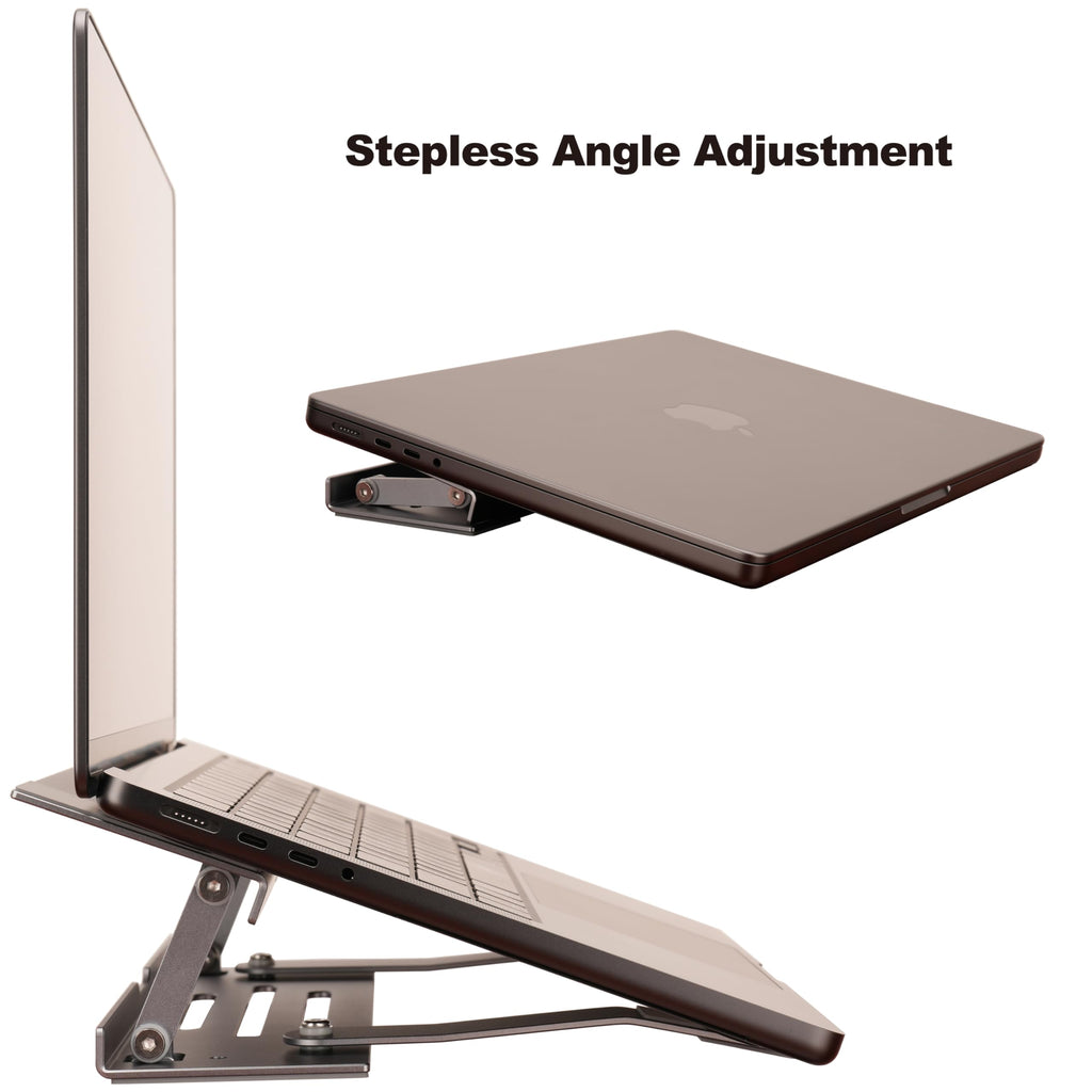 Psitek Aluminum Fold & Laptop Riser Stand 3-in-1 Adjustable, Foldable Cooling Stand with Integrated Storage Box, Ruler and Ultra-Slim Portable Design for MacBook, Tablet, Ipad, Keyboard and All Laptop