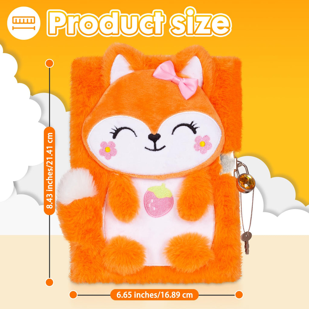 Fox Diary for Girls with Lock, Plush Fox Toys Gift for Teen Girls, Kids Fox Writing Journal Notebook, Birthday Gifts for Little Girls Ages 5 6 7 8 9 10-12 Year Old