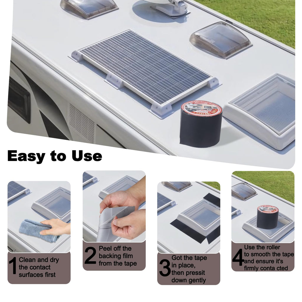 RV Roof Tape Black, 4" x 33' Automotive Butyl Sealant Tape for Processing, UV Resistant, Waterproof, Used for RV Roofs, Campervans, Trailers, Boat Seal Leak Repairs, Windows, Headlights, Windshields