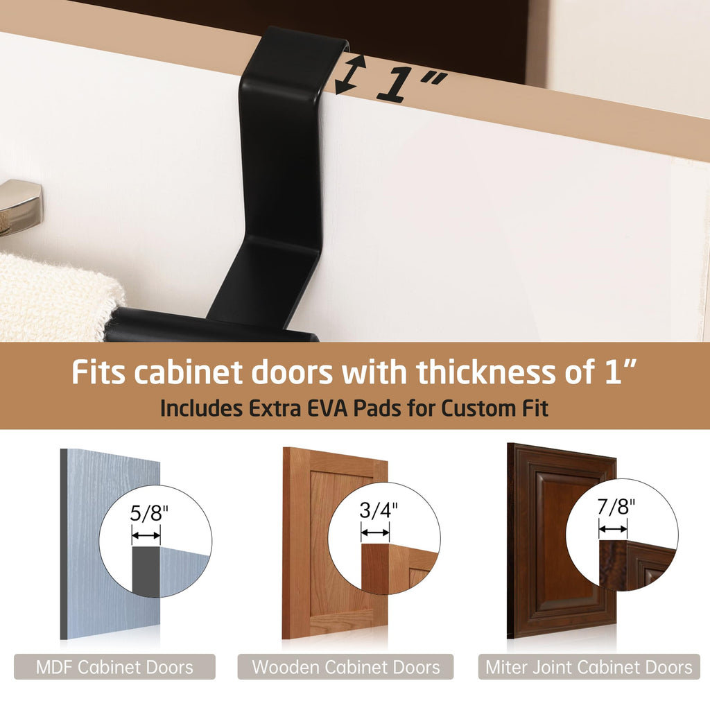 KES Over The Door Towel Rack, Over Cabinet Door Towel Bar Hand Towel Holder Kitchen Dish Towel Holder, Matte Black 2 Pack, KTH500S26-BK-P2