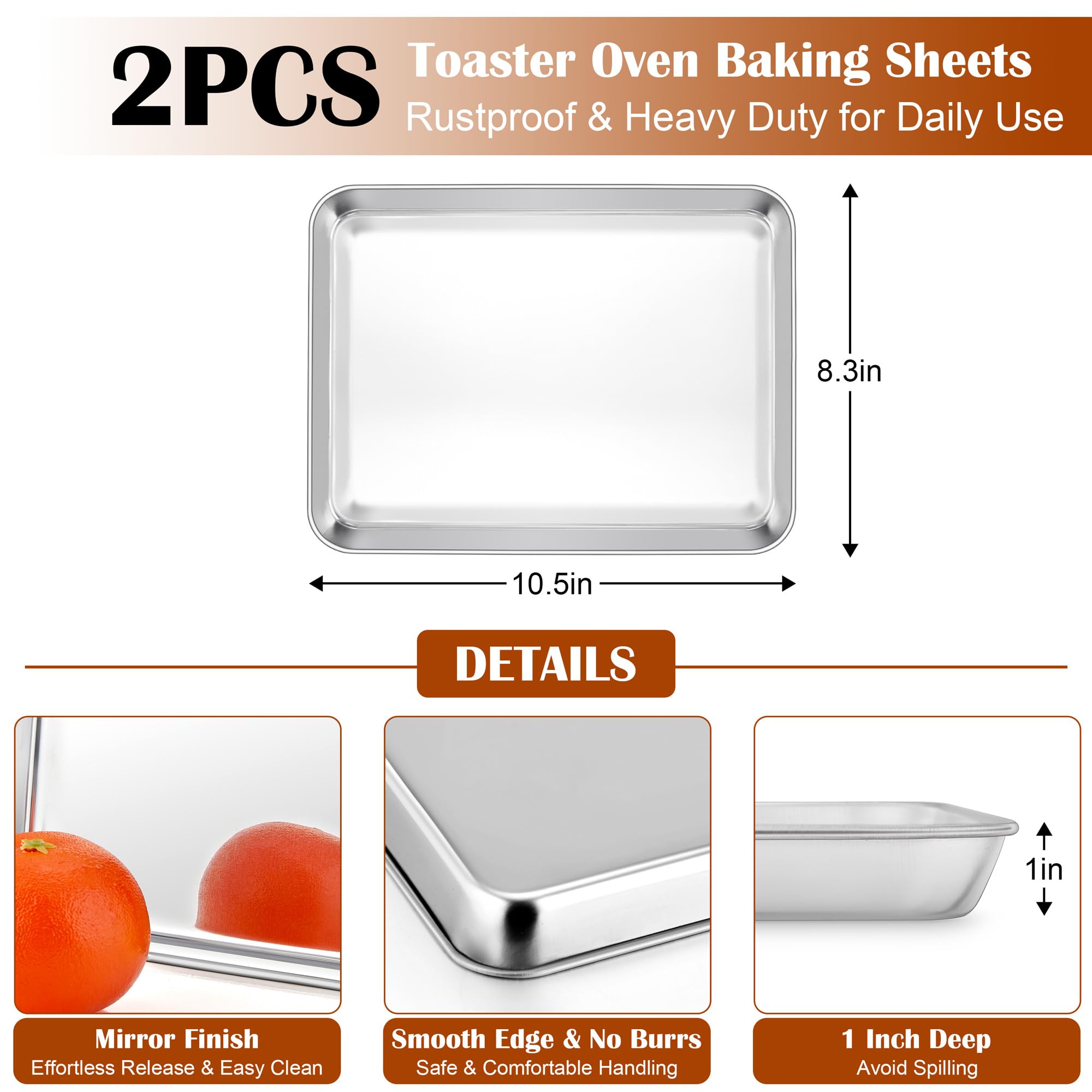 E-far Small Baking Sheet with Wire Rack (2 Pans + 2 Racks), Stainless Steel Cookie Sheets Trays & Cooling Rack for Toaster Oven, Non Toxic & Warp Resistant, Oven & Dishwasher Safe, 10.5 x 8.3 x 1 Inch