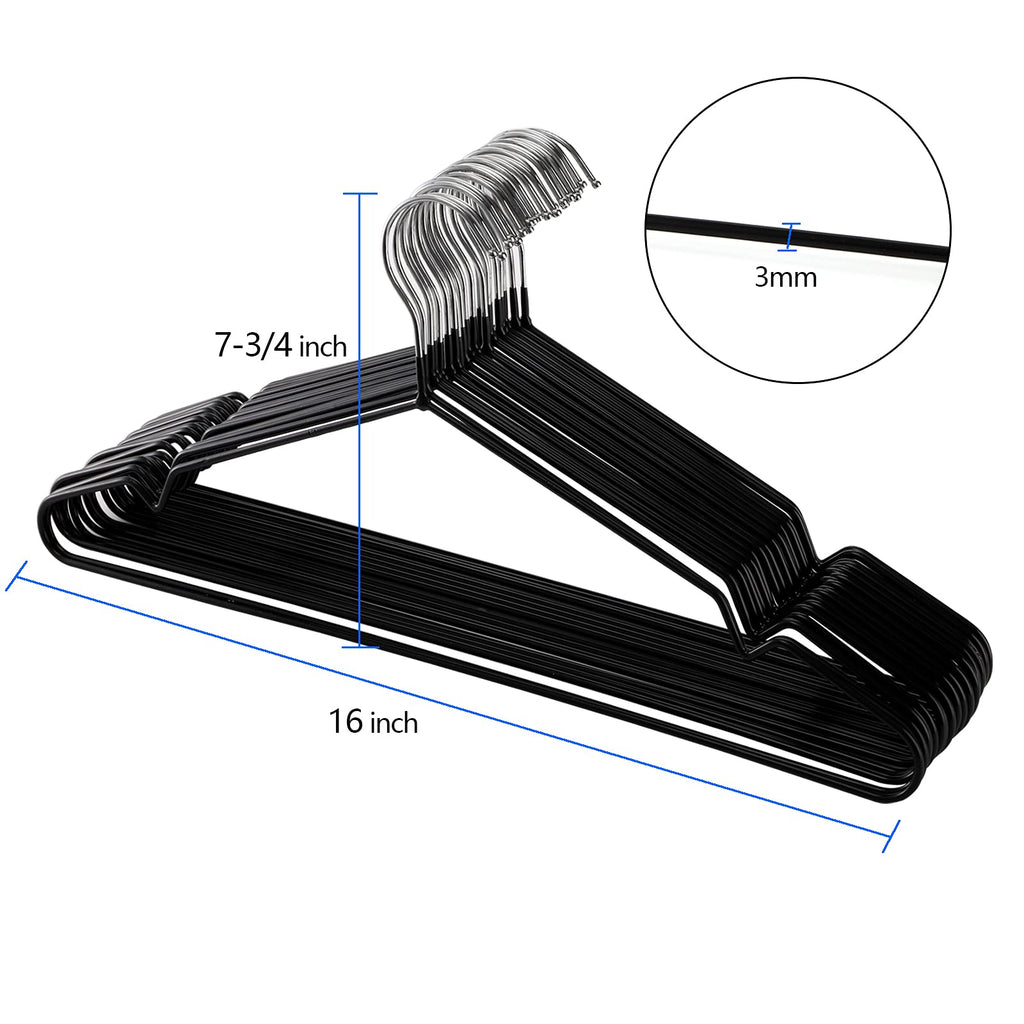 Tosnail 50 Pack 16-Inch Stainless Steel Wire Metal Hangers, Non-Slip Hanger, Space Saving Closet Clothes Hangers - Black
