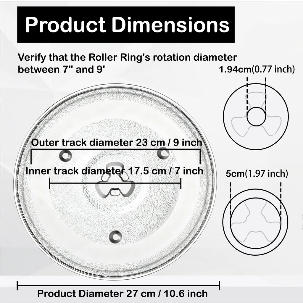 Uhuida 10.6" Microwave Glass Plate, Microwave Plate Replacement, Clear Turntable with GE, Panasonic, LG, Magic Chef, Hotpoint, Kenmore