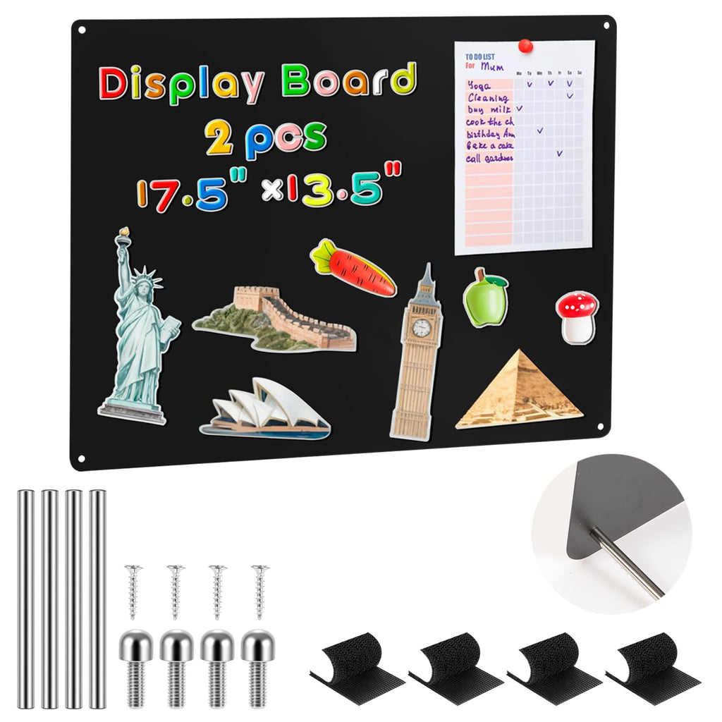Black Magnetic Boards 16.5" x 11.8" Magnet Bulletin Board for Display Magnetic Notes Poetry Photos with 4 Screws 2 Support Screws