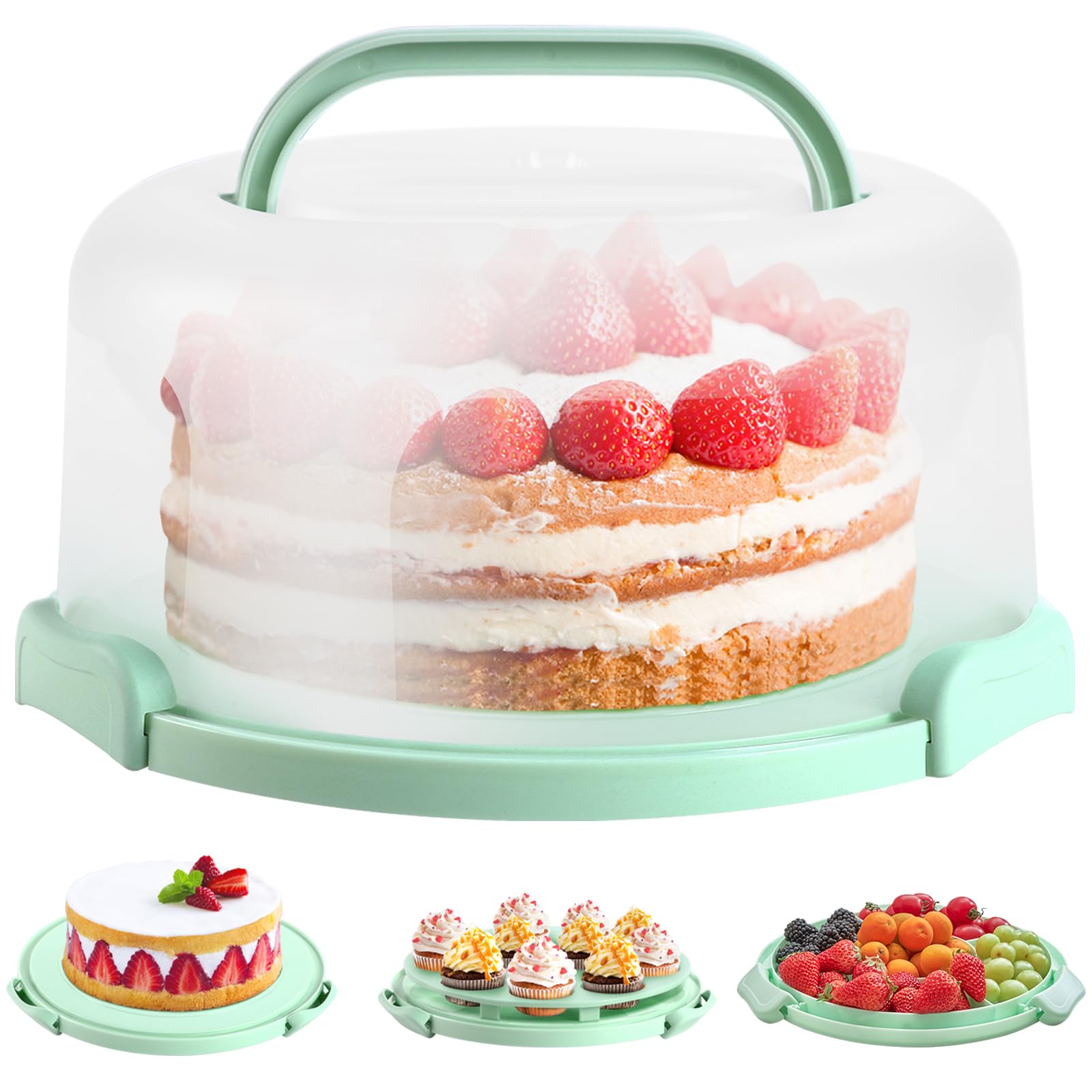 Ohuhu Cake Carrier with Lid and Handle,10 inch BPA-Free Plastic Cake Container for Storage & Transport - Leak-Proof Base, 2 Handles, Ideal Christmas Gift for Bakers, Mom, Party Hosts