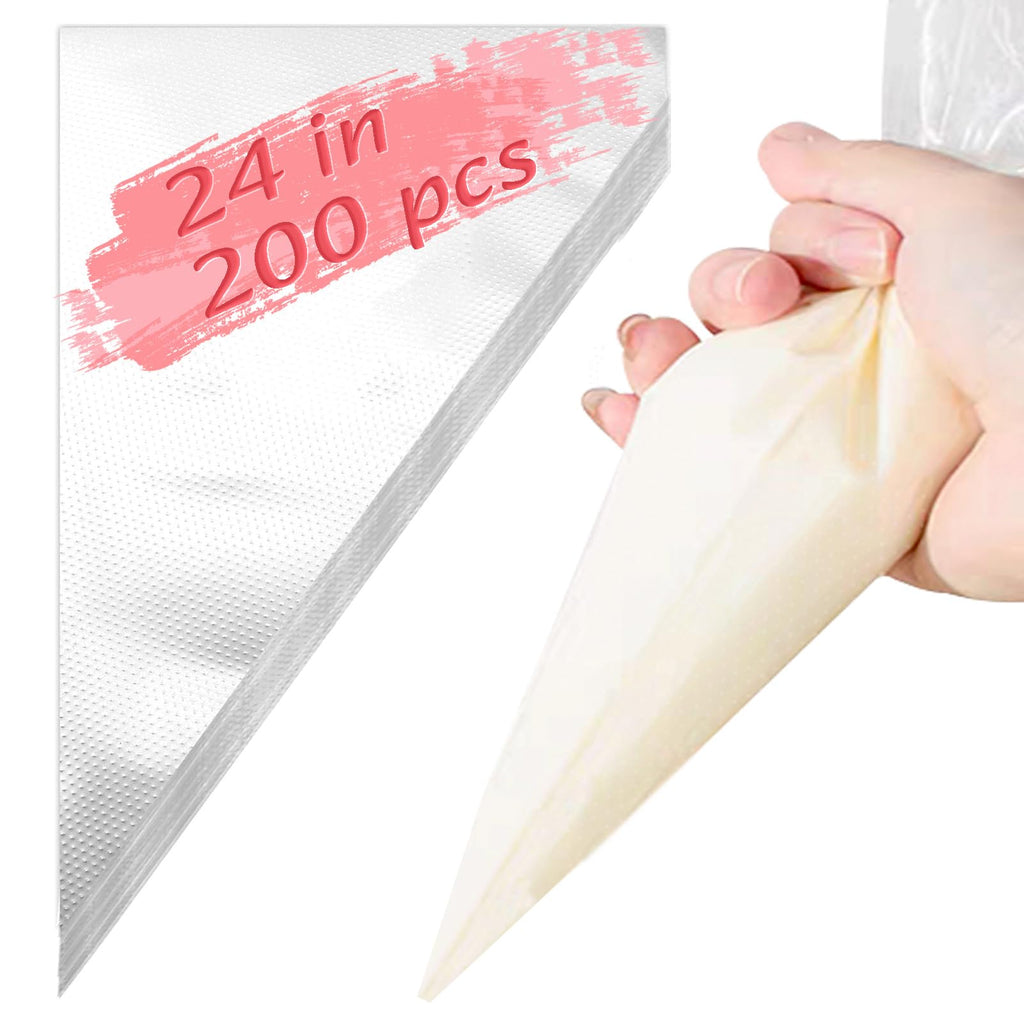 24 Inch Extra Large Piping Bags, 200 PCS Clear Disposable Icing Bags, Thickened Non-Slip and Anti-Burst Pastry Bags for Baking and Decorating Desserts Cakes Cookie