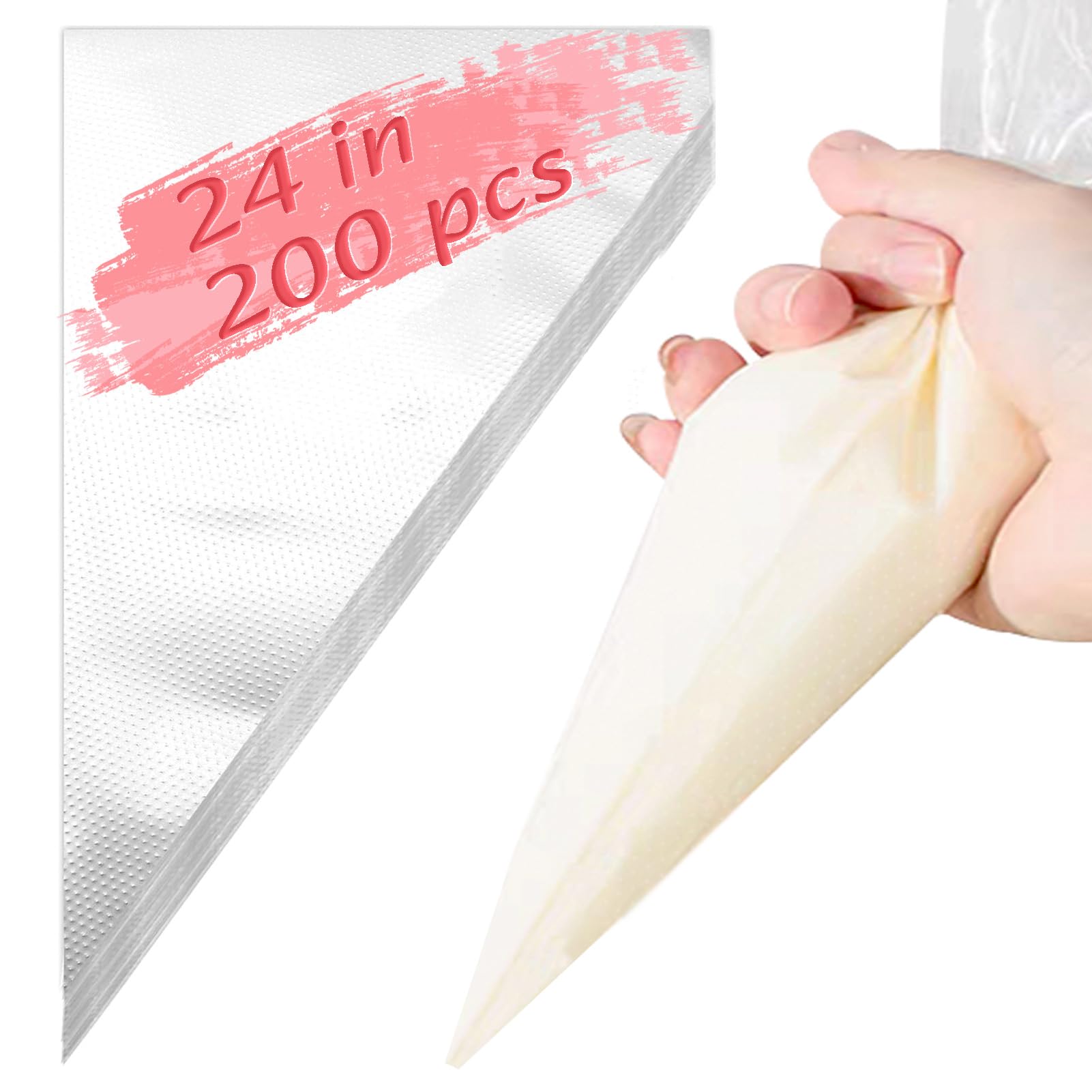 24 Inch Extra Large Piping Bags, 200 PCS Clear Disposable Icing Bags, Thickened Non-Slip and Anti-Burst Pastry Bags for Baking and Decorating Desserts Cakes Cookie