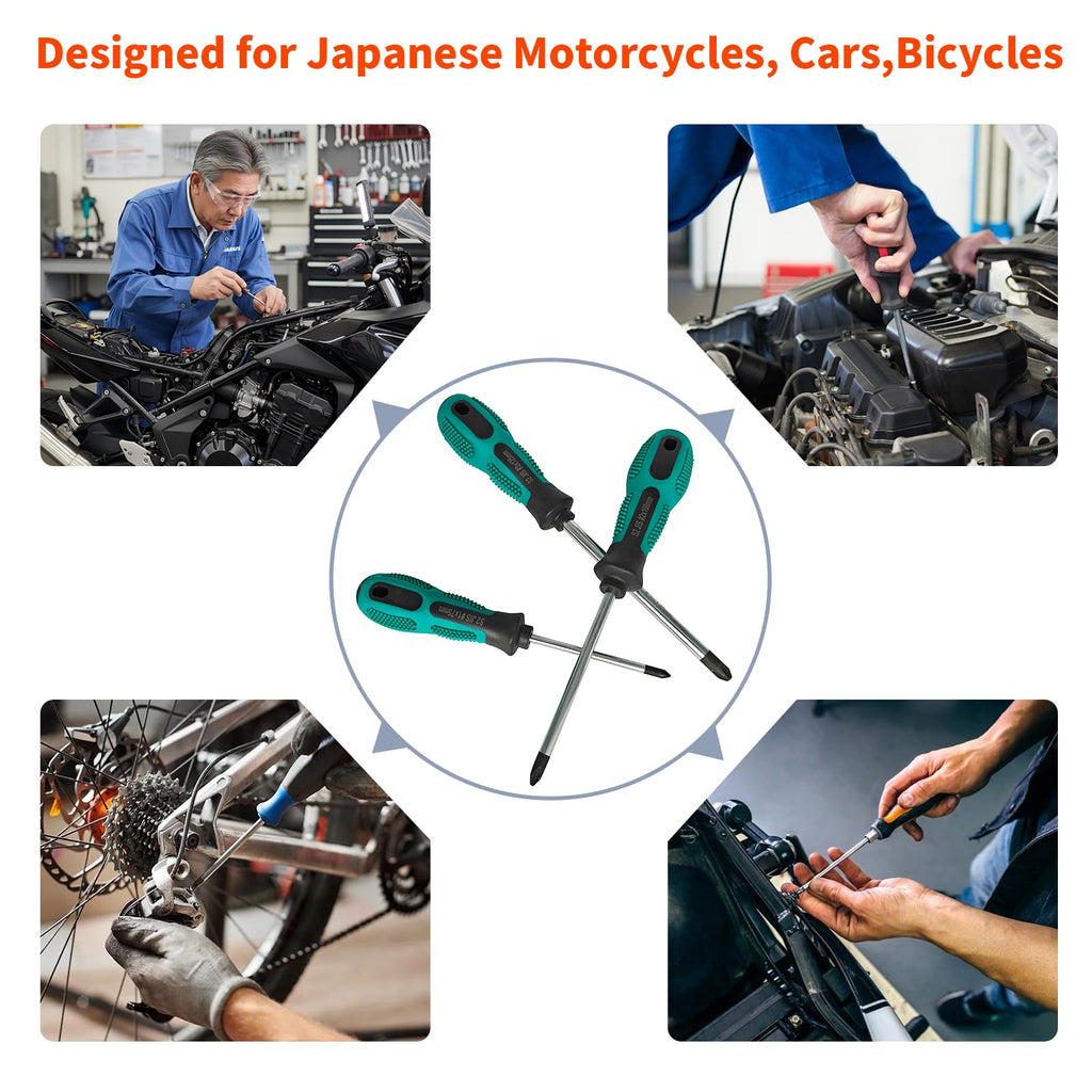 JISDriver Screwdriver Set (3Pcs) – Professional JIS #1#2#3 Drivers, Magnetic Tips, S2 Alloy Steel, Meets JIS B4633 Standard, Designed for Japanese Motorcycles, Cars,Bicycles & Industrial Equipmen