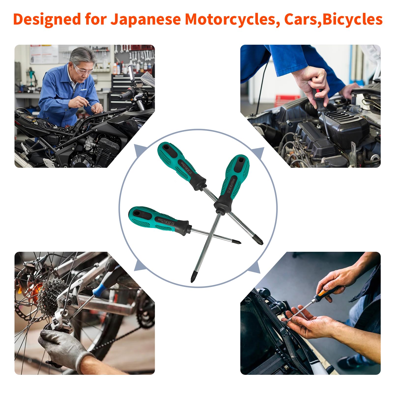 JISDriver Screwdriver Set (3Pcs) – Professional JIS #1#2#3 Drivers, Magnetic Tips, S2 Alloy Steel, Meets JIS B4633 Standard, Designed for Japanese Motorcycles, Cars,Bicycles & Industrial Equipmen