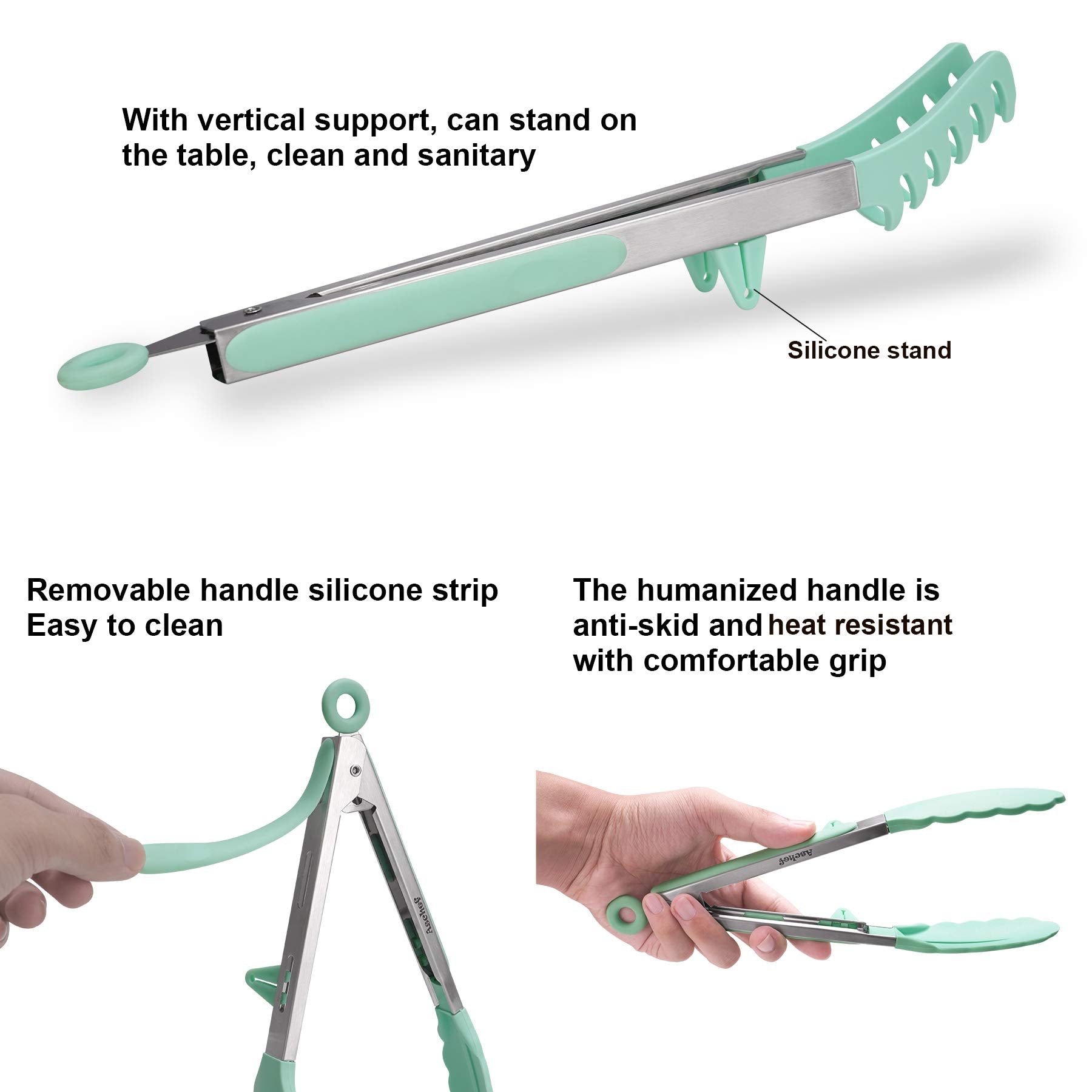 4in1 Stainless Steel Kitchen Food Tongs Set for Cooking with Silicone Tips, Toaster Steak Pie Pizza Pasta Spaghetti Noodles Salad Fruit Vegetable Grill BBQ Buffet Clamp Serving Tools Gadgets