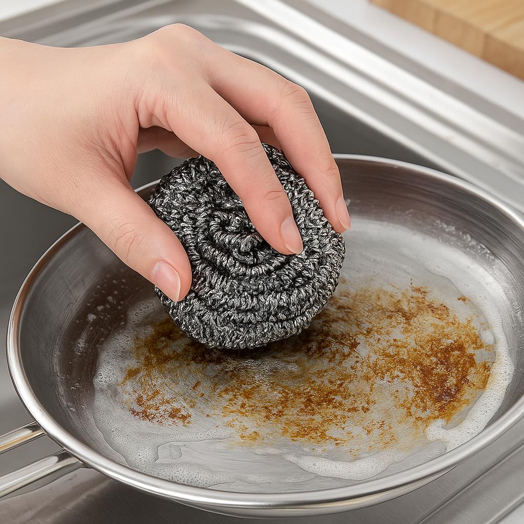 Platinum Crown Heavy-Duty Stainless Steel Wool Scouring Sponges – Rust-Resistant, Long-Lasting, for Pots, Pans, Grill, Oven & Kitchen Cleaning Invidual Packed– 12 Pack 44grams Each