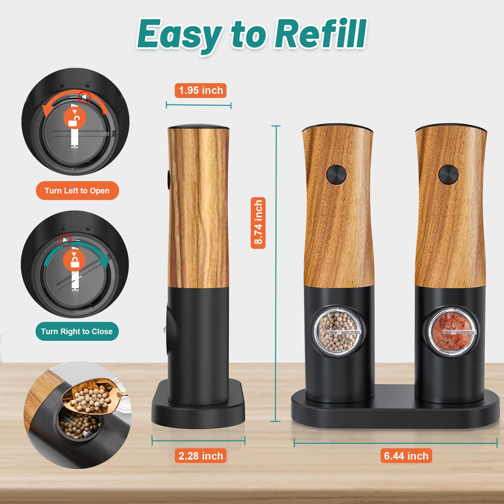 Electric Pepper Grinder Salt Mill: - Salt and Pepper Grinder with Ceramic Grind Portable Button Switch Battery Powered Salt Pepper Grinders Set Adjustable Coarseness Seasoning Mill