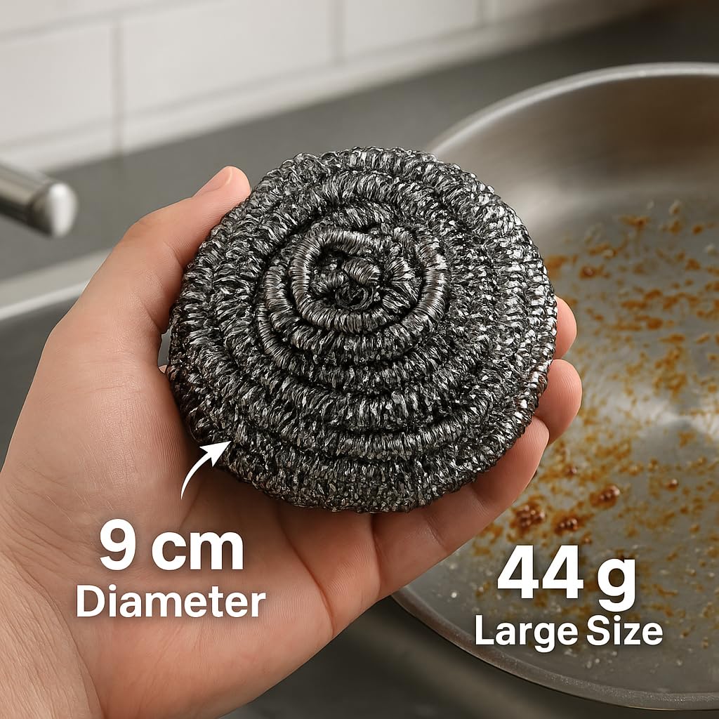 Platinum Crown Heavy-Duty Stainless Steel Wool Scouring Sponges – Rust-Resistant, Long-Lasting, for Pots, Pans, Grill, Oven & Kitchen Cleaning Invidual Packed– 12 Pack 44grams Each