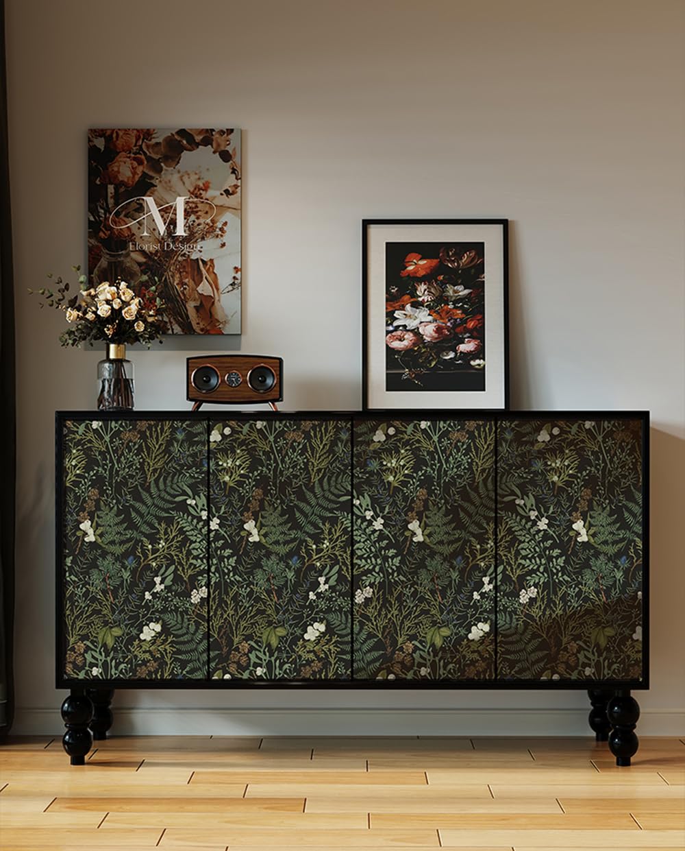 Dark Green Fern Botanical Shelf Liner Contact Paper Self Adhesive Vinyl Botanical Drawer Liner Wall Paper for Kitchen Cabinets Dresser Dollhouse Walls Arts Crafts Decal 17.5X117 Inches