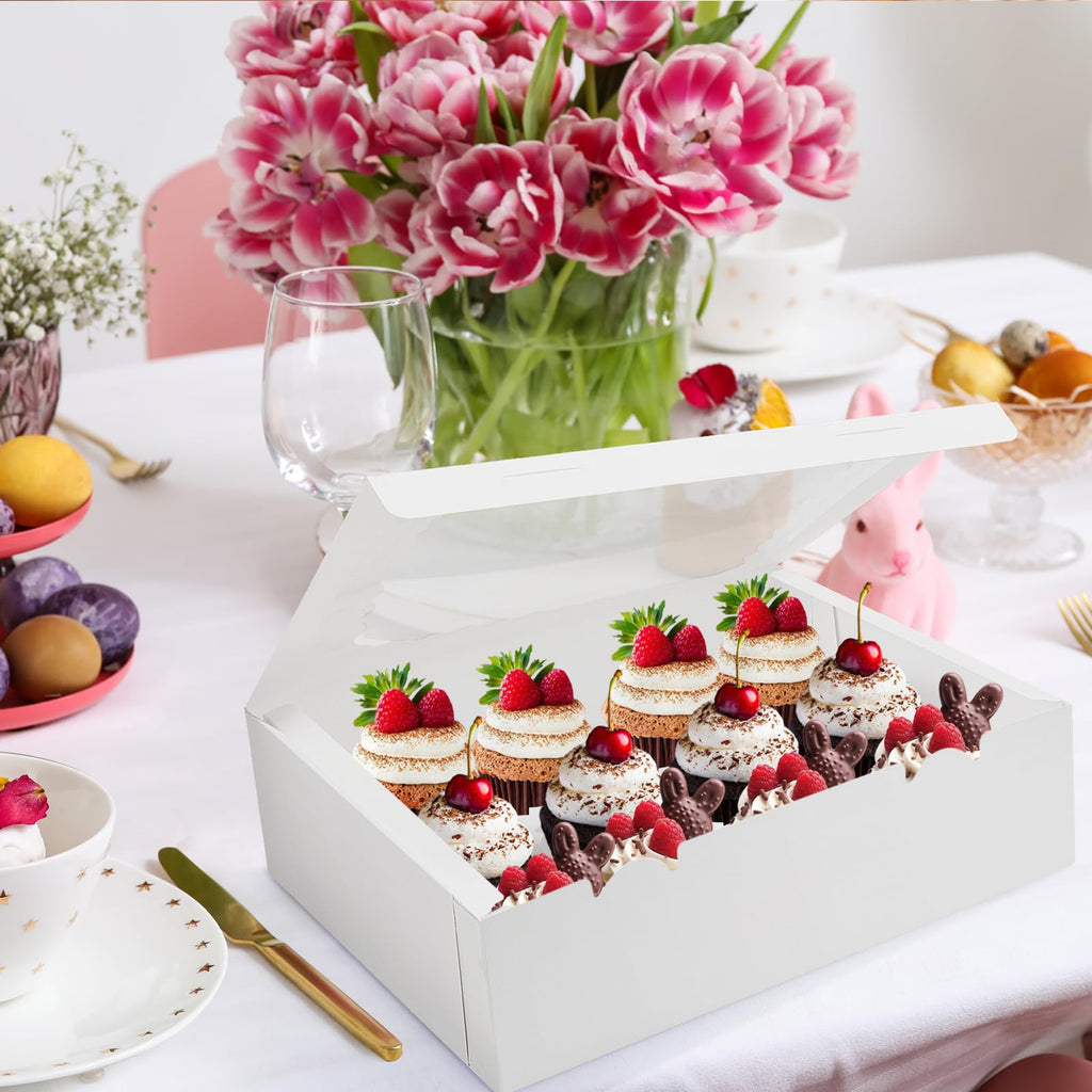 24 Sets x 12 Count Cupcake Containers Boxes Containers with Window, 12.8 x 10 x 3.5 Inch Cupcake Carrier Holder Bakery Boxes for Birthday,Wedding,Party