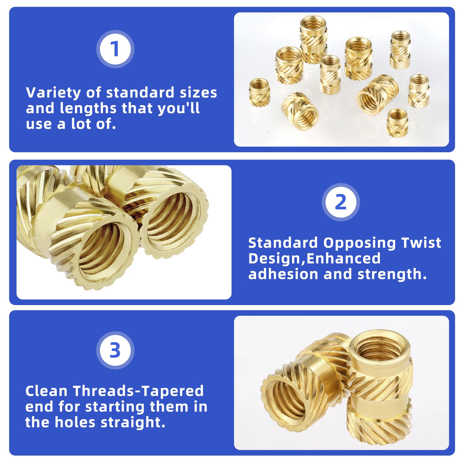 Besitu 360Pcs Threaded Inserts M2 M2.5 M3 M4 M5 M6 Brass Heat Set Insert for Plastic Metric Knurled Nut Inserts Kit for 3D Printing Components Injection Molding