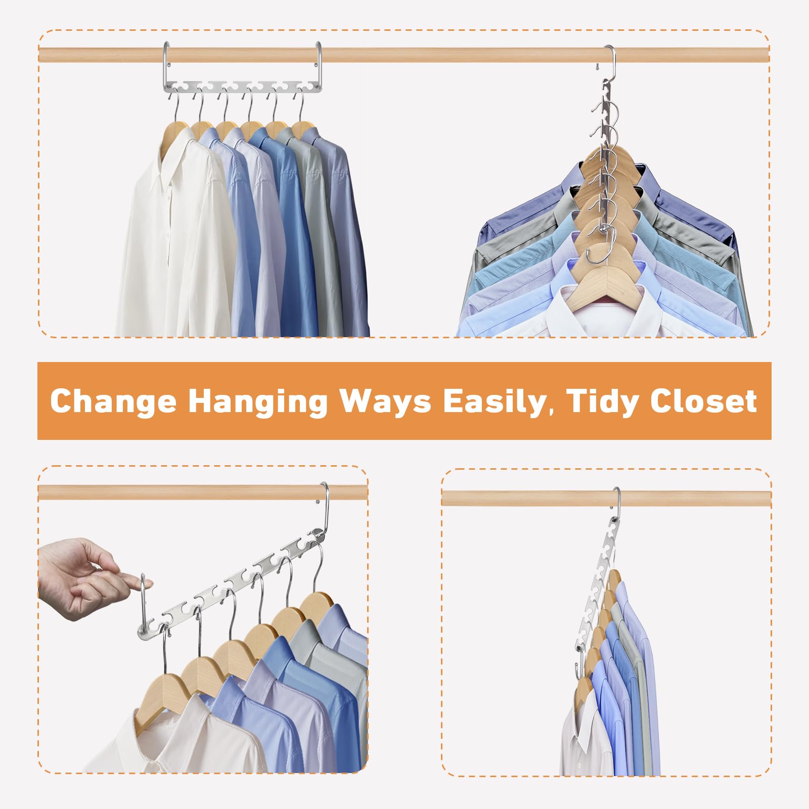 Meneicvy Clothes Hanger Space Saving for Closet Organize, 6 Pack Cascading Coat Hangers for Wardrobe Storage Organize, Sturdy Metal Hanger 40 Lbs Capacity, Hanging Closet Organizer