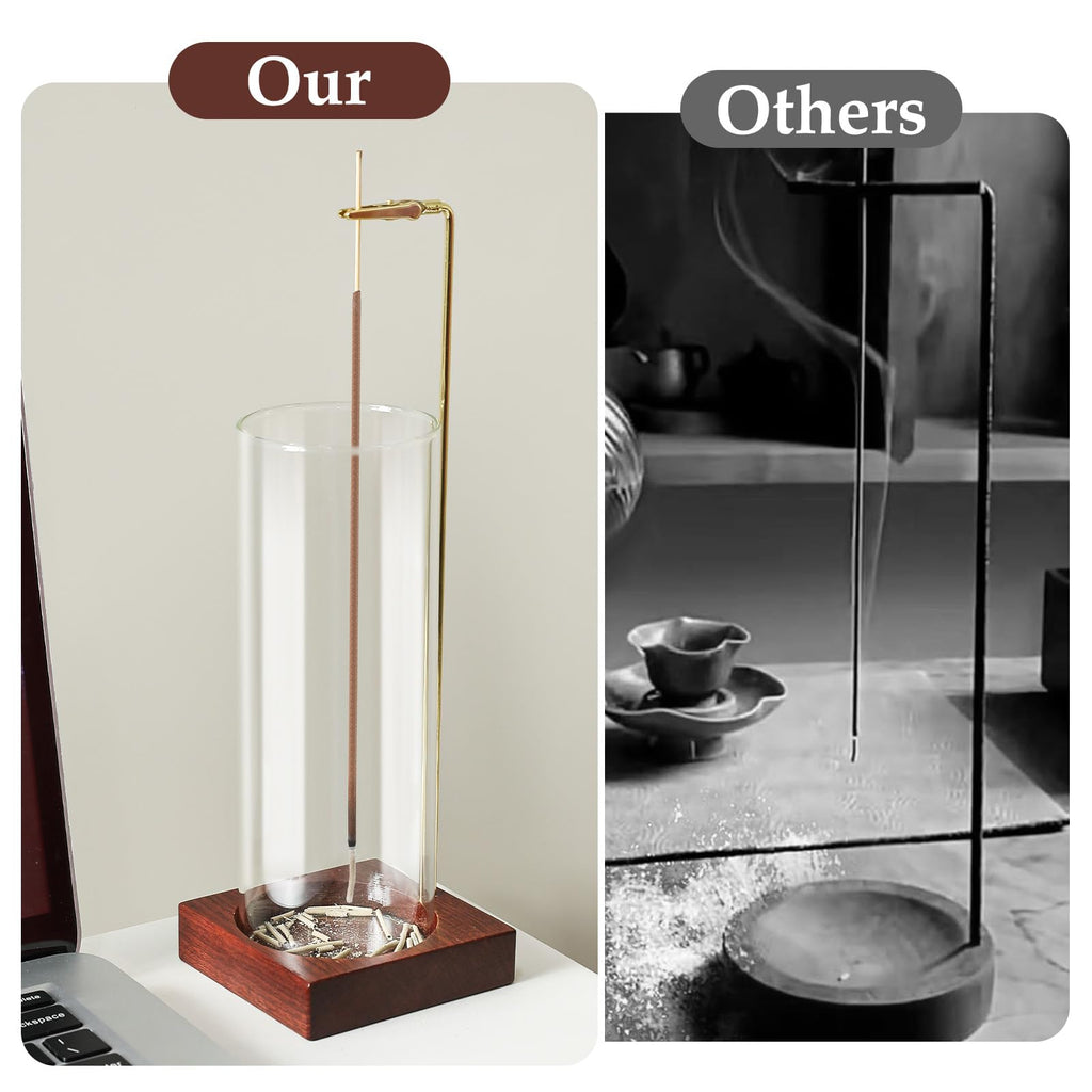 Incense Holder,Wooden Incense Holder for Sticks with 20 Incense Sticks, Anti-ash Incense Burner with Glass Ash Catcher for Meditation Yoga Spa Gift Home Decor