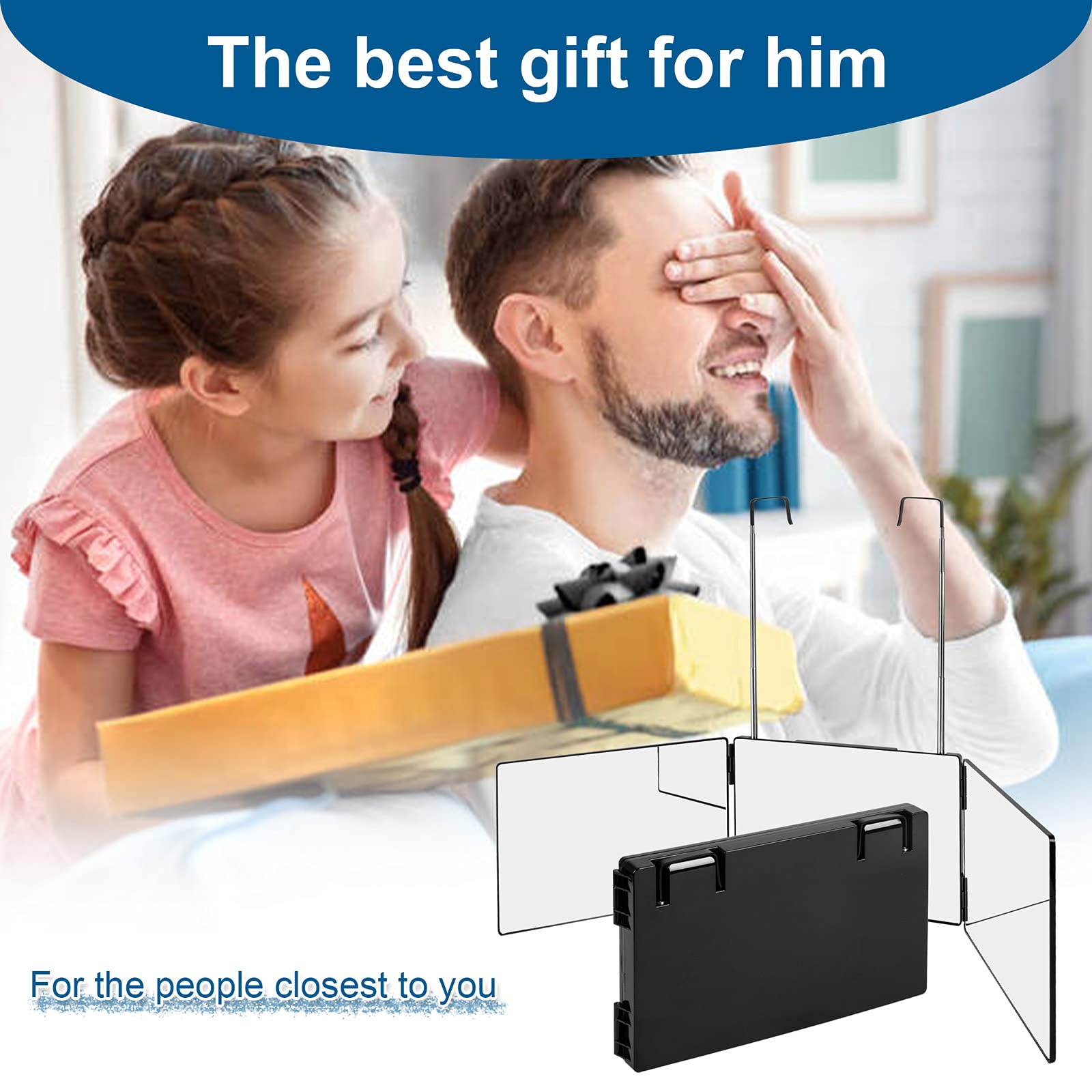 3 Way Mirror for Self Hair Cutting,360 Haircuts Mirror Men for Barber Use Tools,to See Back of Head,Tri Fold Mirror with Portable Height Adjustable Telescoping Hooks