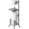 Simple Houseware English Style Bathroom Toilet Tissue Roll Holder Stand with Shelf, Bronze