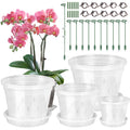 8pcs Orchid Pots with Saucers and Plant Stakes Set, 4" 5" 5.6" 6" Multi-Size, Clear Orchid Pot with Holes and Plant Support, Clear Plastic Breathable Orchid pots for Repotting