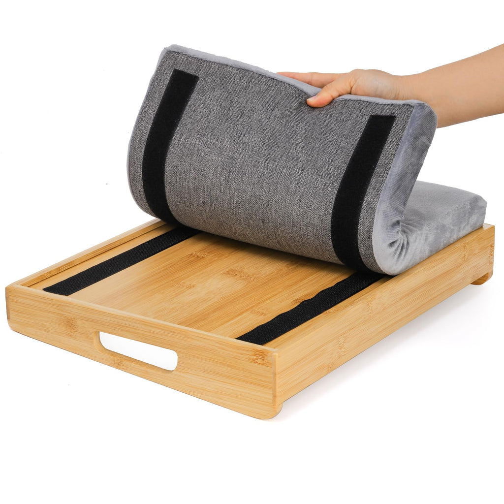 TOPZEA Bamboo Lap Tray with Detachable Cushion, 16.5"x 12.5" Bed Trays TV Lap Desk, Breakfast Meal Serving Tray with Handle for Adults Eating in Recliner, Couch, Car, Fits for 13-14 Inch Laptops