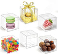Nicunom 120 Pack 2x2x2 Inch Clear Favor Boxes with Ribbons, Small Plastic Gift Boxes Mini Transparent Cube Individual Candy Macaron Packaging Box for Wedding Birthday Party Baby Shower Treats