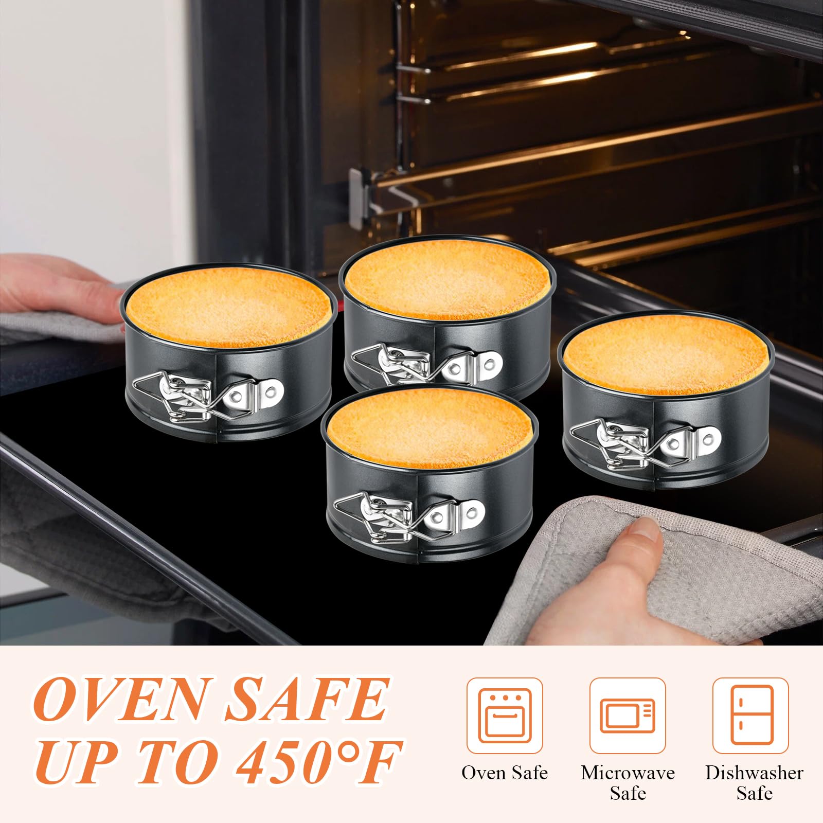 Supkiir 8Pcs 4Inch Springform Pans, Round Mini Cheesecake Pan with Removable Bottom, Small Leak-Proof Cake Pans Non-Stick Baking Cake Mold for Cheesecakes Pizzas Quiches Pie