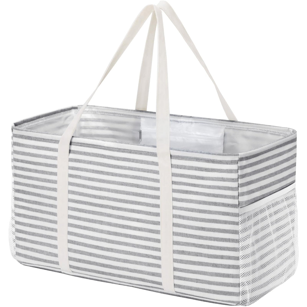Lifewit 1 Pack Extra Large Grocery Bags, Standing Reusable shopping bags, Foldable Utility Heavy Duty Tote Bags, with Metal Wire Frame and Handles, for Storage, Picnics, Beach, Car, Camping, Grey