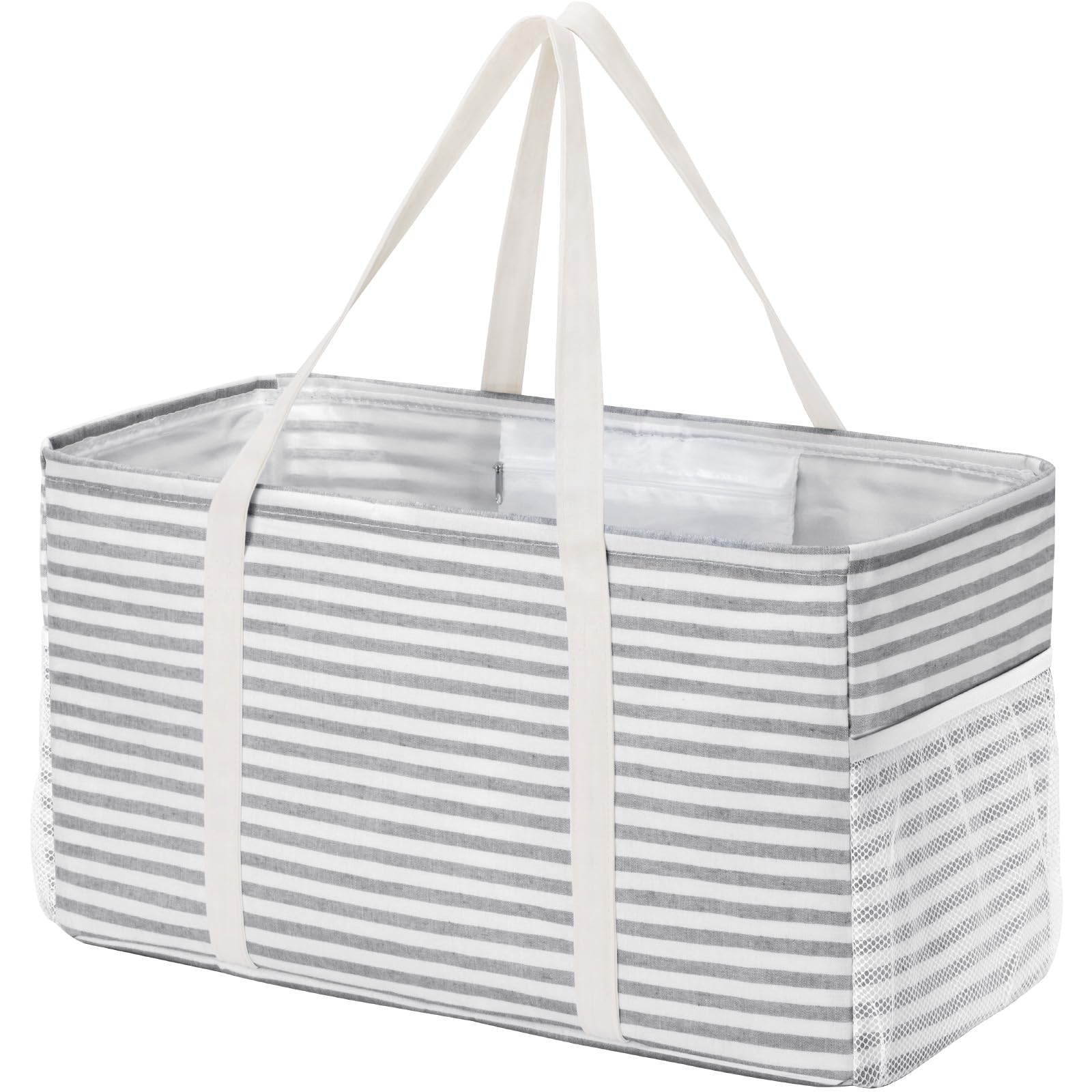 Lifewit 1 Pack Extra Large Grocery Bags, Standing Reusable shopping bags, Foldable Utility Heavy Duty Tote Bags, with Metal Wire Frame and Handles, for Storage, Picnics, Beach, Car, Camping, Grey