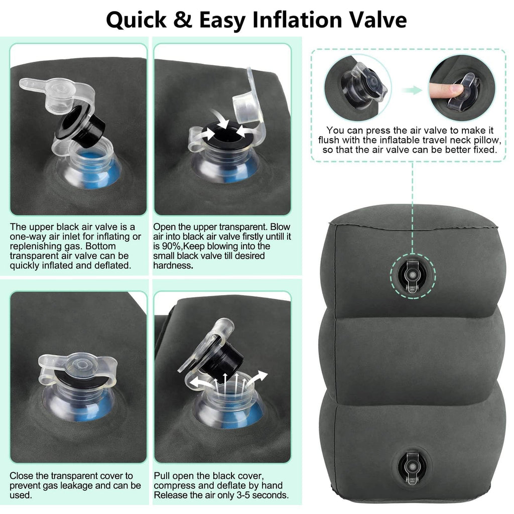 PEACESUN Inflatable Travel Foot Rest Pillow, Kids Airplane Bed, Office Footrests , Adjustable 3 Layers Height Leg Rest Pillow, Adults Travel Essentials Great for Airplane, Office, Home, Trains, Cars (With Pump)