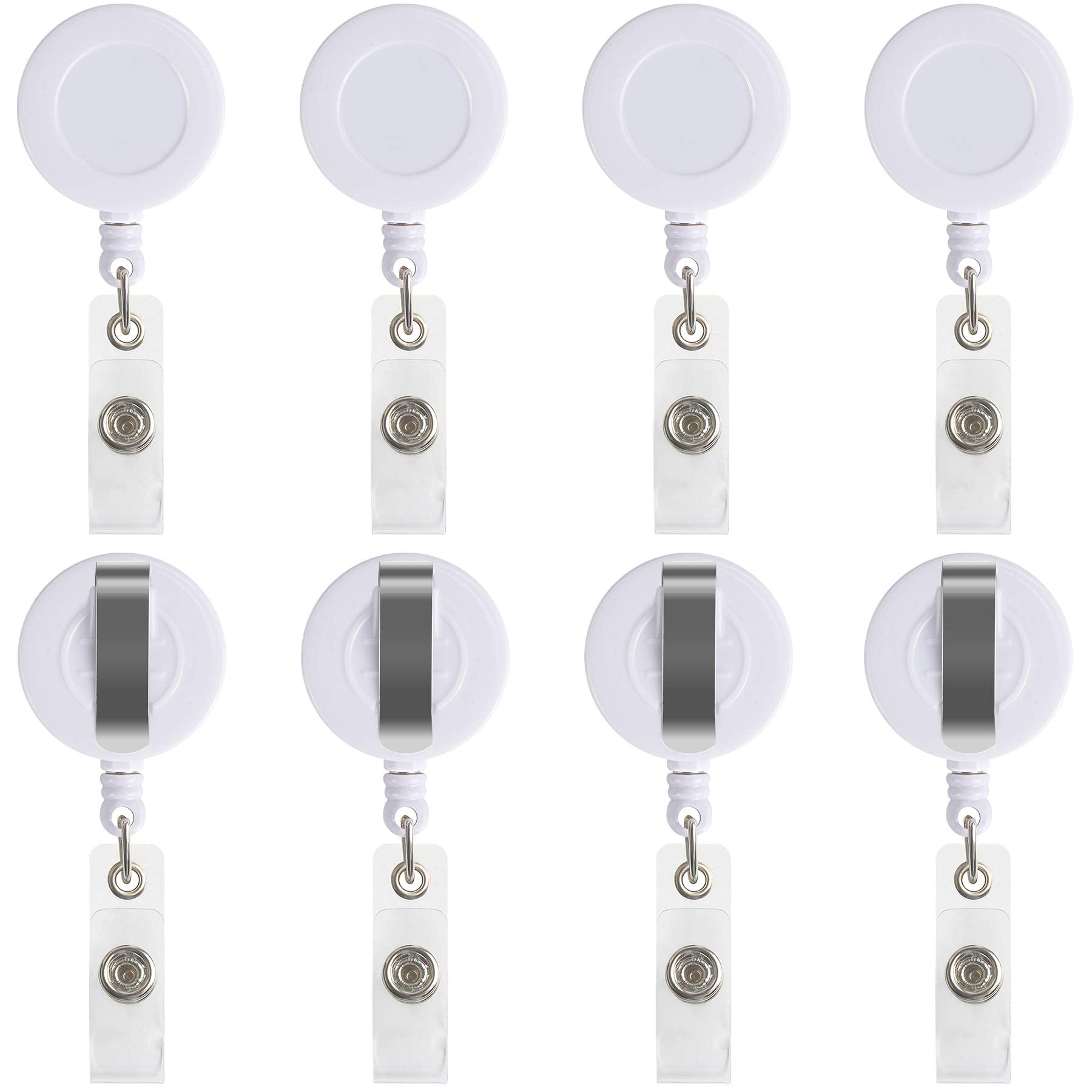 JANYUN 50 Pcs Retractable Badge Reel Clips Holder for Hanging ID Card Key Chain (White)