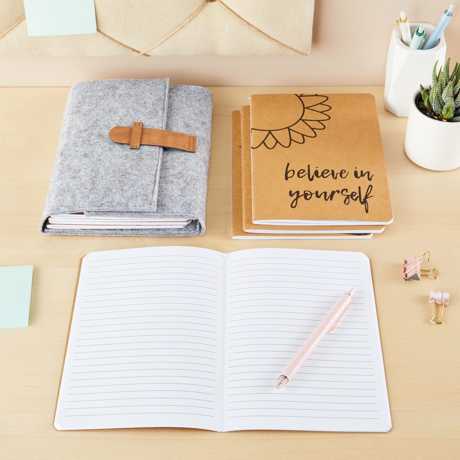Kraft Paper Notebook, Motivational Lined Journal in Happy Theme (5x8 in, 8 Pack)