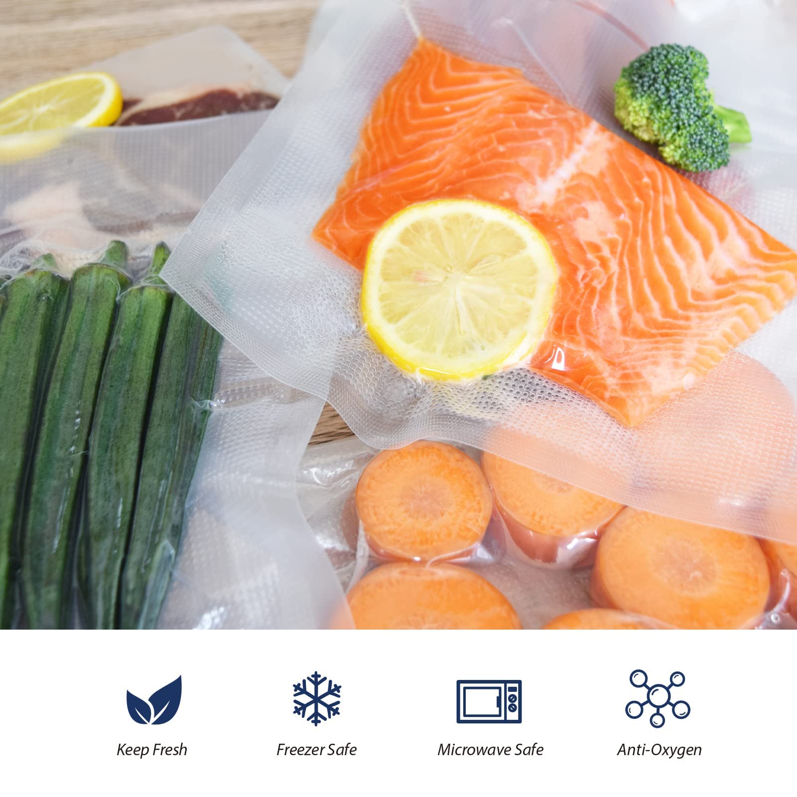 Deefre Vacuum Sealer Bags 4 Rolls 8"x10' and 4 Rolls 11"x10' Commercial Grade Food Saver Bags for Seal a Meal, BPA Free, Heavy Duty, Great for vac Storage, Meal Prep or Sous Vide
