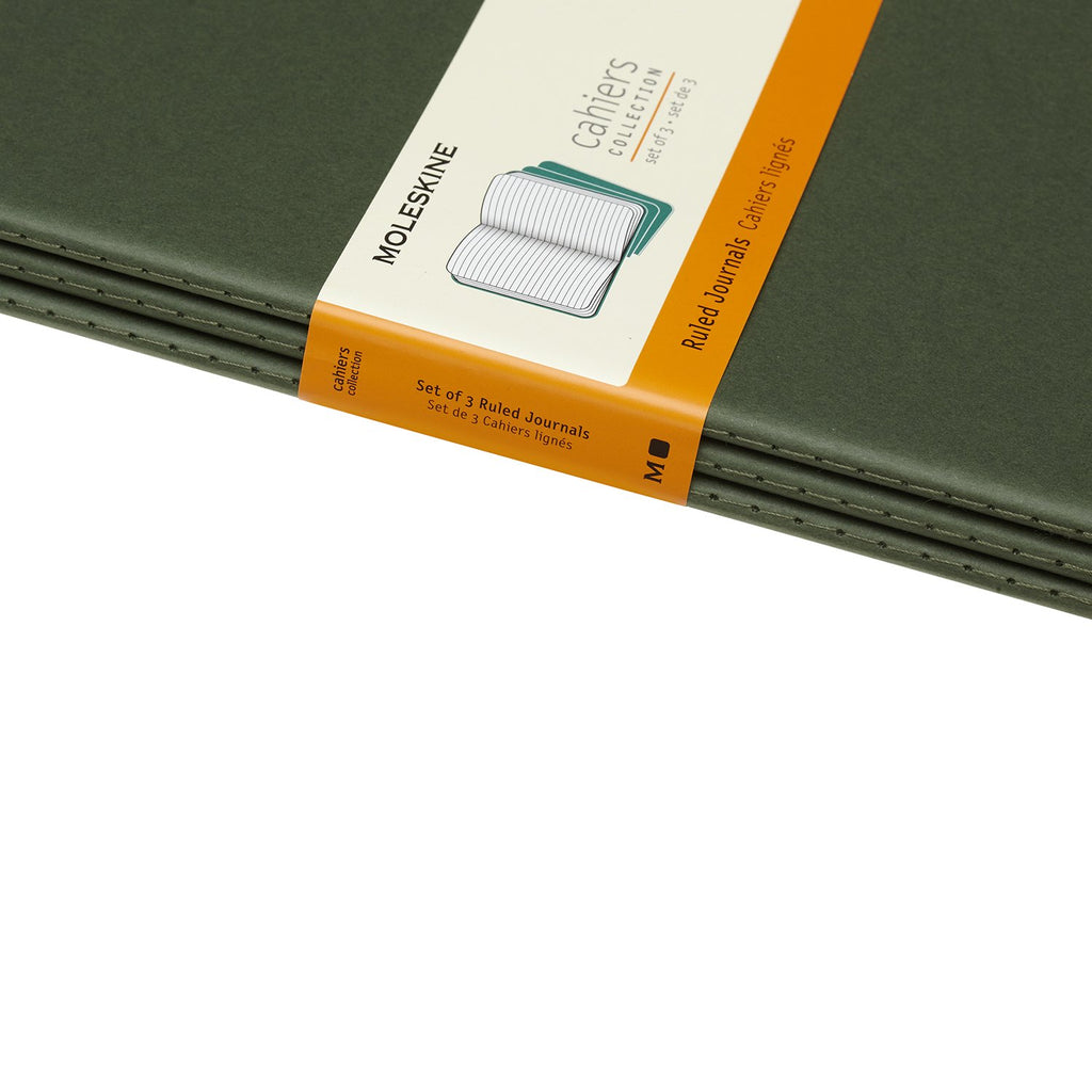 Moleskine Cahier Journal, Soft Cover, XL (7.5" x 9.5") Ruled/Lined, Myrtle Green, 120 Pages (Set of 3)