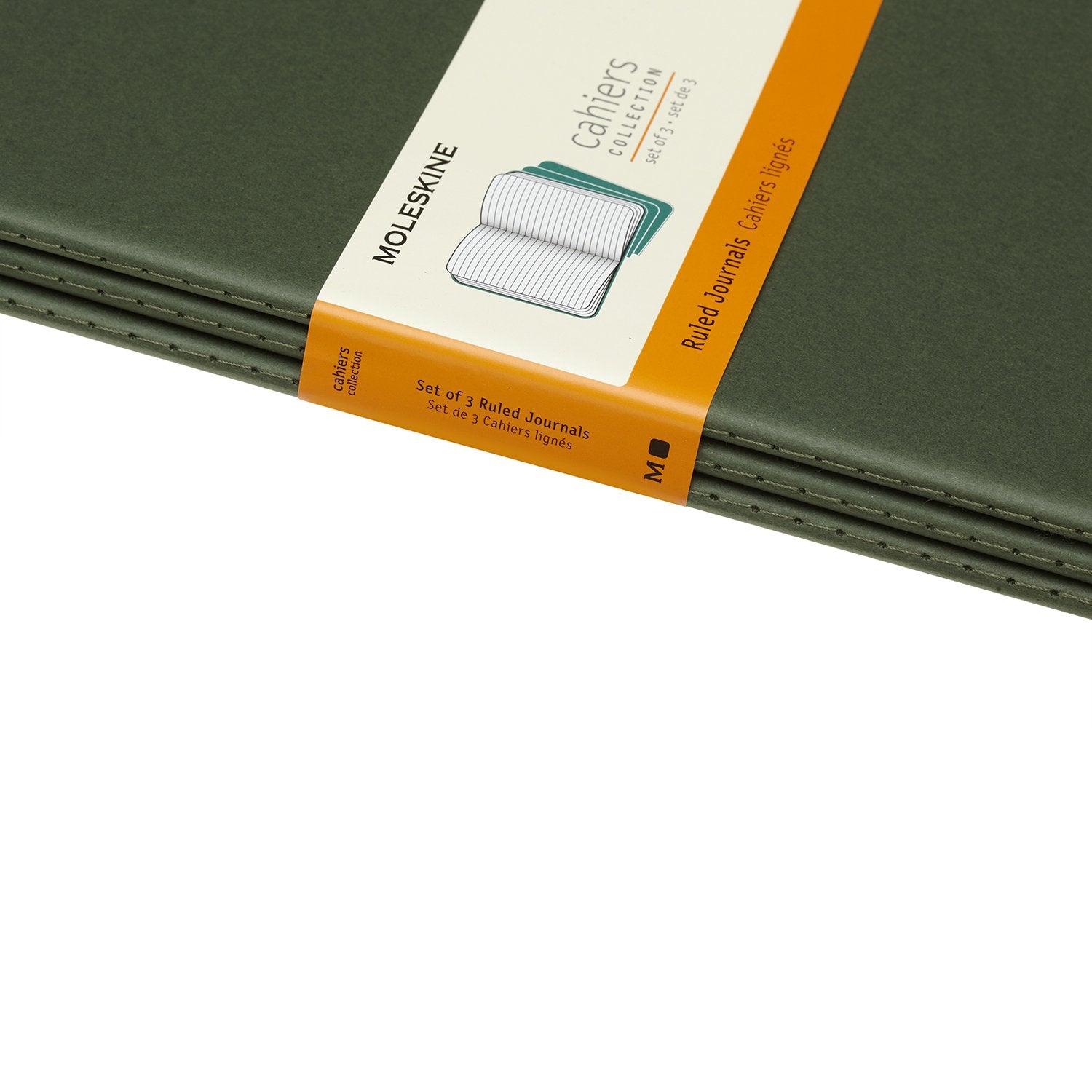 Moleskine Cahier Journal, Soft Cover, XL (7.5" x 9.5") Ruled/Lined, Myrtle Green, 120 Pages (Set of 3)