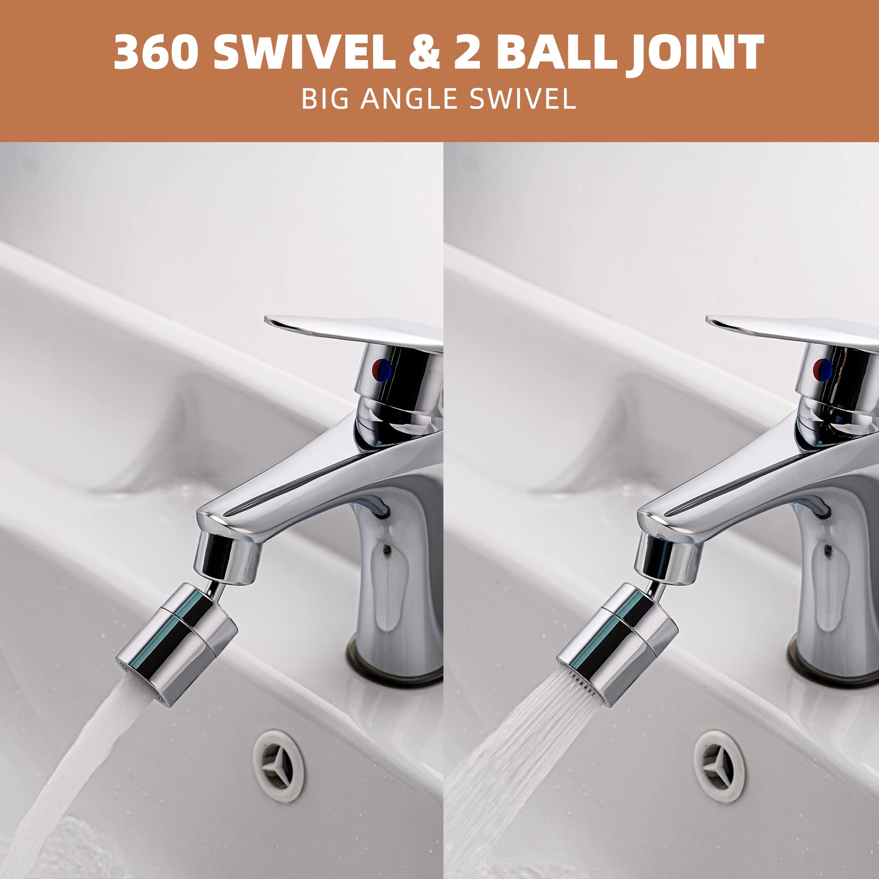 Hibbent NSF/ANSI/CAN 61 Certified Faucet Aerator, CUPC Certification 360 Degree Kitchen Sink Faucet Aerator, Dual-Function Swivel Big Angle Kitchen Faucet Attachment, Faucet Replacement Part, Chrome