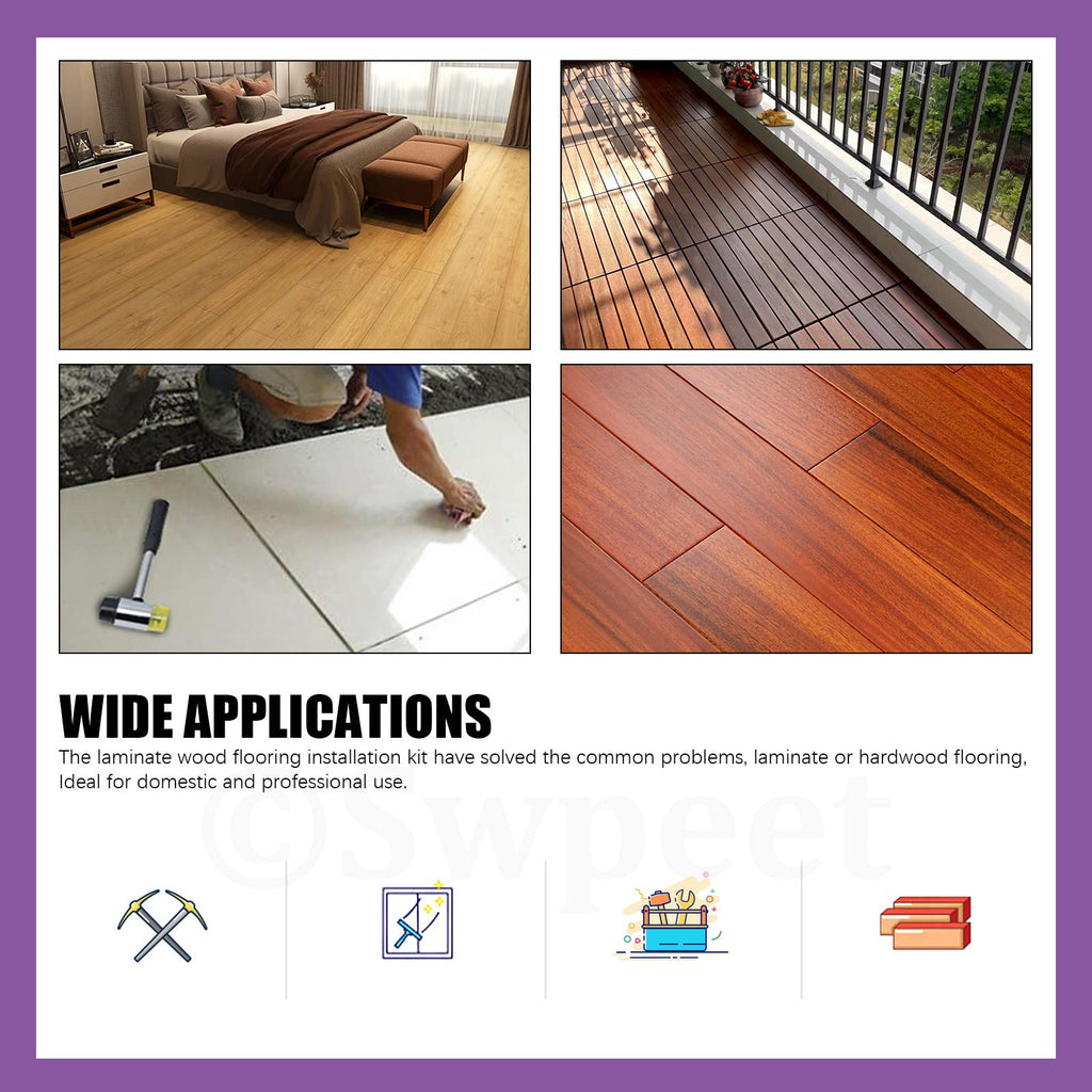 Swpeet 33Pcs Laminate Wood Flooring Installation Kit, Including Heavy Duty Double-Faced Mallet with Non Slip Soft Handle, Upgraded Pull Bar with Tapping Block and 30Pcs Spacers