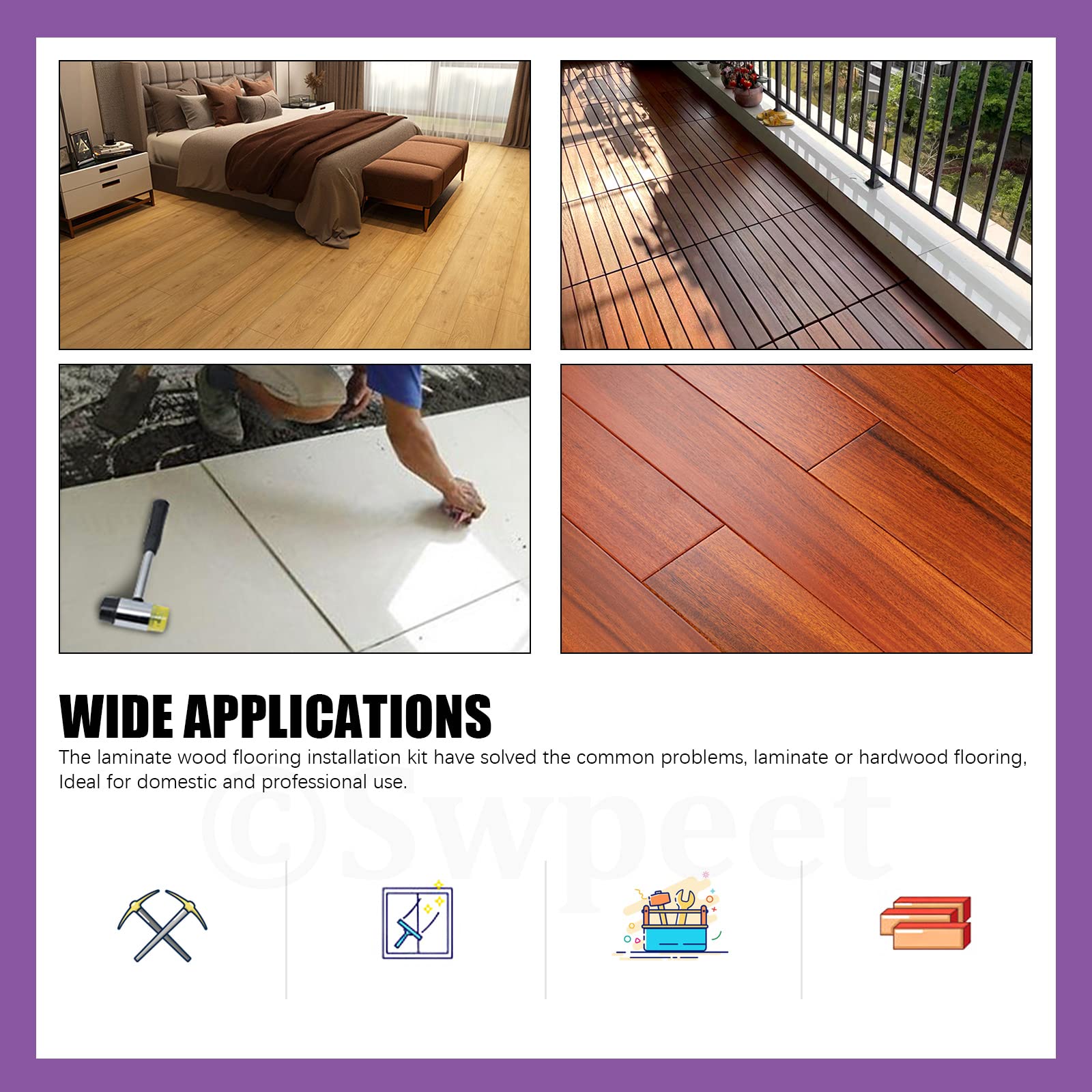 Swpeet 33Pcs Laminate Wood Flooring Installation Kit, Including Heavy Duty Double-Faced Mallet with Non Slip Soft Handle, Upgraded Pull Bar with Tapping Block and 30Pcs Spacers