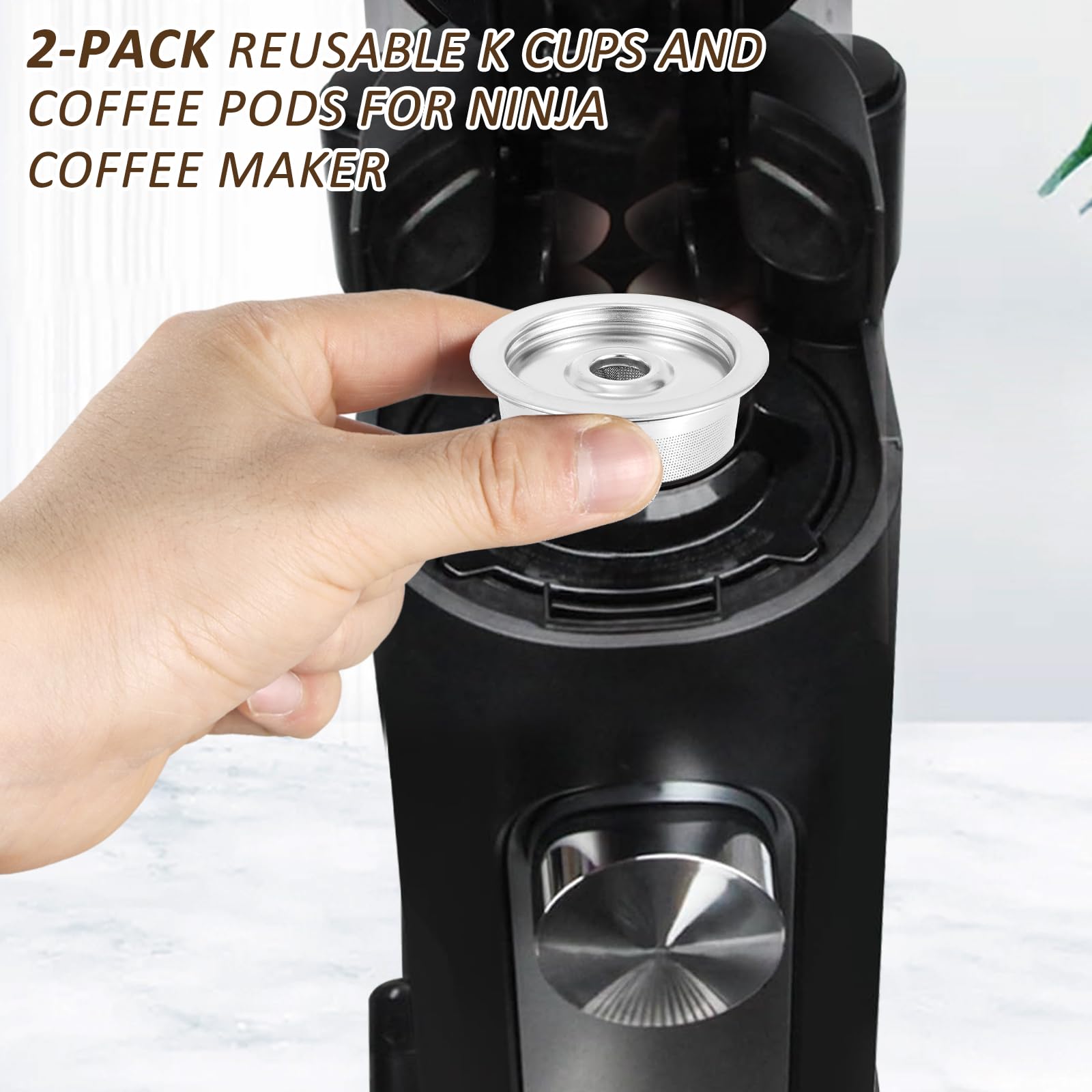 2Pack Reusable K Cups and Coffee Pods with Mesh for Ninja PB051 & CFP101/PB041, 304 Stainless Steel Reusable K Pod Permanent K Cups Compatible with Ninja Coffee Maker Accessories