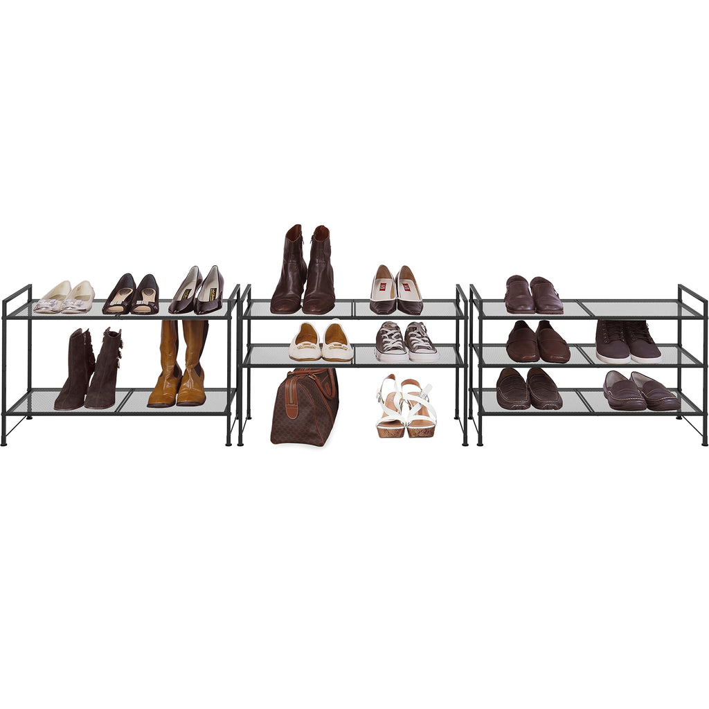 SimpleHouseware 3-Tier Stackable Mesh Shoe Racks with Shelves for 9 Pairs of Shoes Storage, Black
