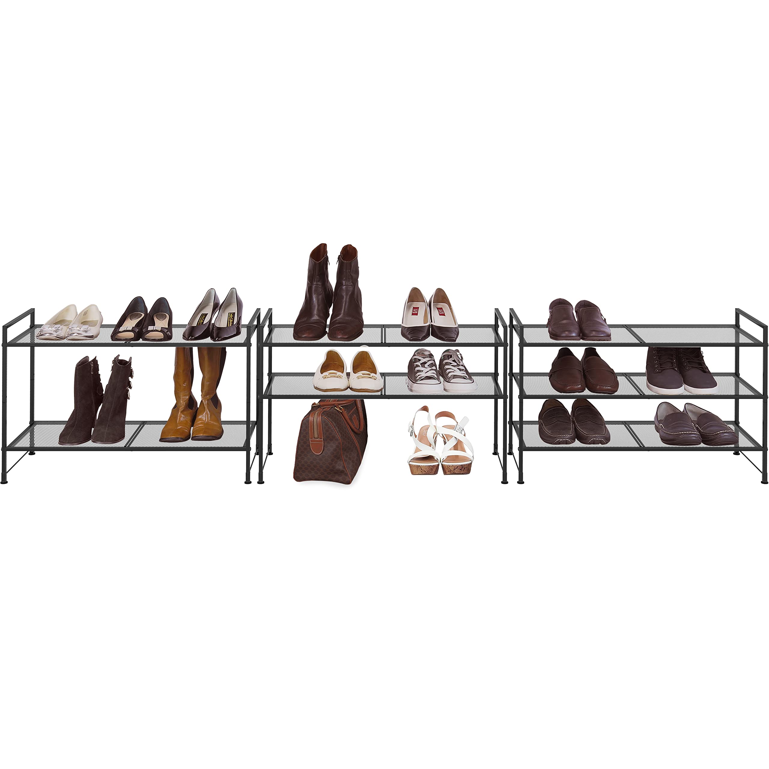 SimpleHouseware 3-Tier Stackable Mesh Shoe Racks with Shelves for 9 Pairs of Shoes Storage, Black