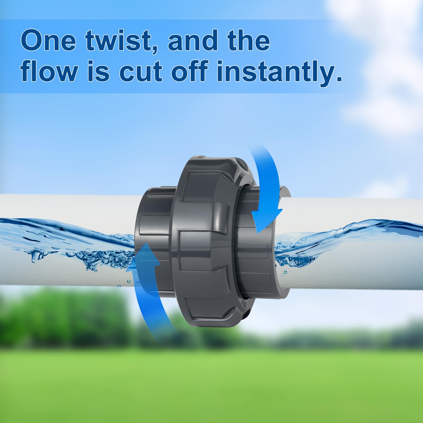 Wacjak 1.5" PVC Union Pipe Fitting 2-Pack, Rigid PVC-U Coupling for Outdoor Plumbing, Pool Pump Connections, 200 PSI Easy-Install Adapters