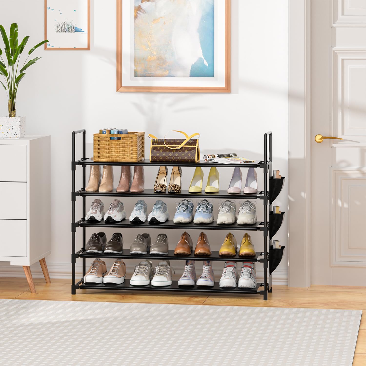 Shoe Rack 5 Tier Shoe Organizer Shoe Storage 20-25 Pairs for Closet Entryway Shoes Holder Space Saving Tall Shoes Shelf for Bedroom Garage Door