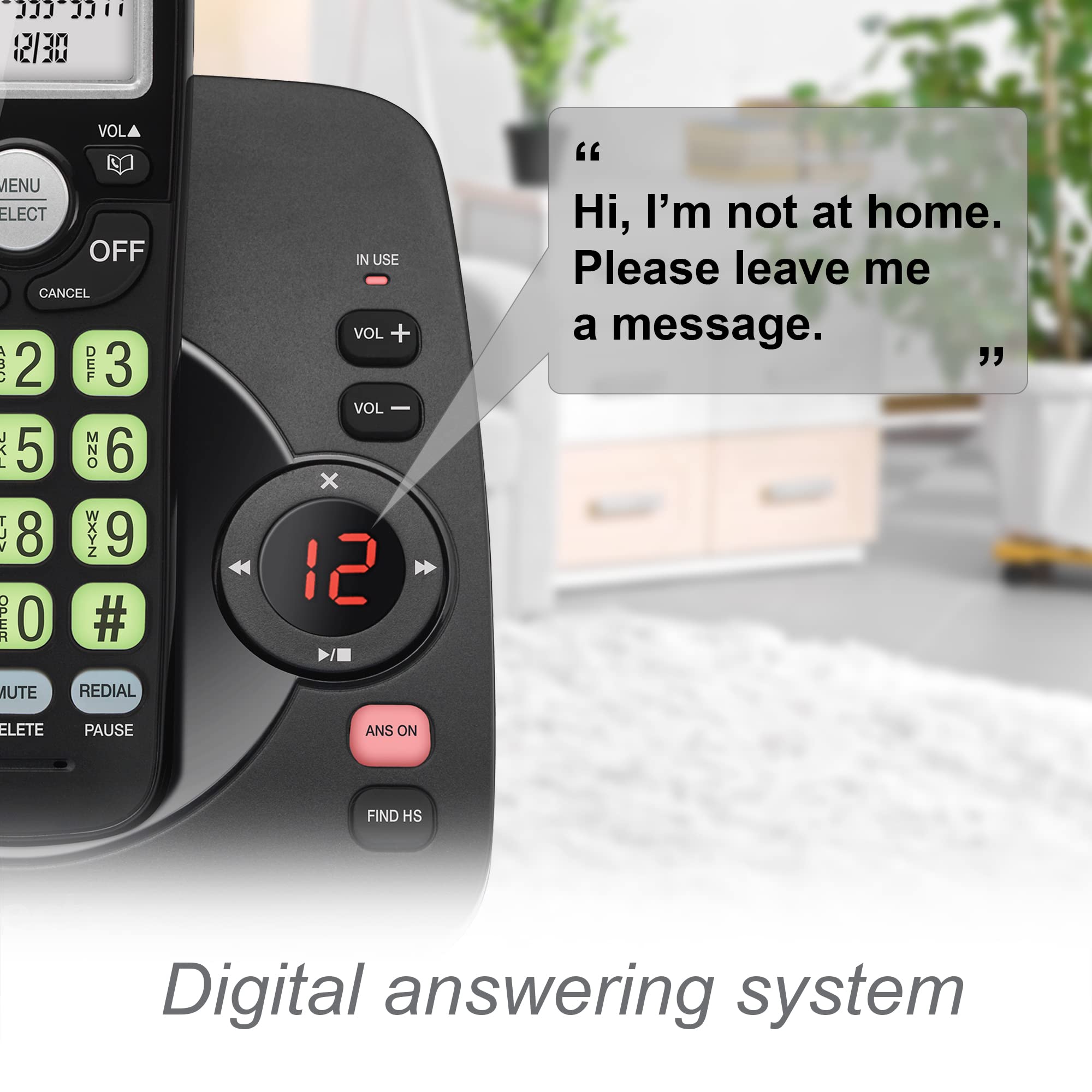 VTech VG104-11 DECT 6.0 Cordless Phone for Home with Answering Machine, Blue-White Backlit Display, Backlit Buttons, Full Duplex Speakerphone, Caller ID/Call Waiting, Reliable 1000 ft Range (Black)