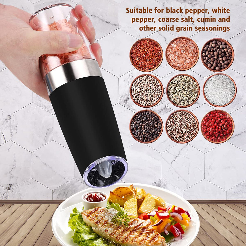 Electric Salt and Pepper Grinder Set: for Gravity Automatic Pepper Grinder, Battery Operated Pepper Mill with Ceramic Grind Adjustable Coarseness Electric Salt Grinder refillable Pepper Shaker 2 Pack