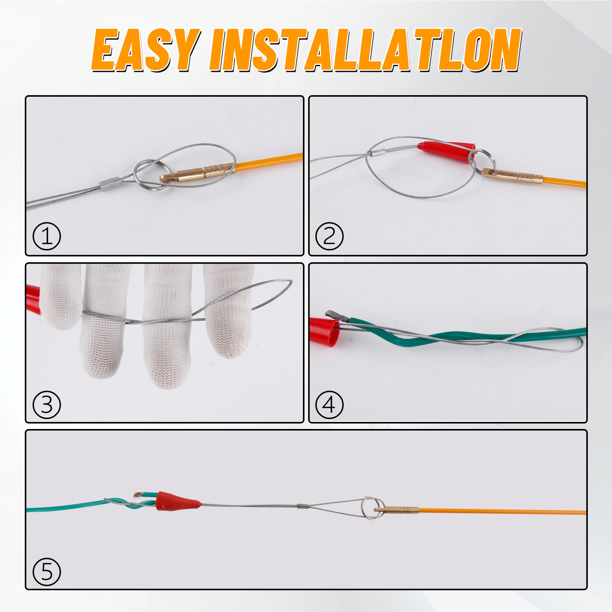 KOOTANS 22FT Fiberglass Electrical Wires Running Kit Wire Fishing Tools Fish Tape Wire Puller Through Wall Cable Snake Fish Rods Kit with Different Attachments